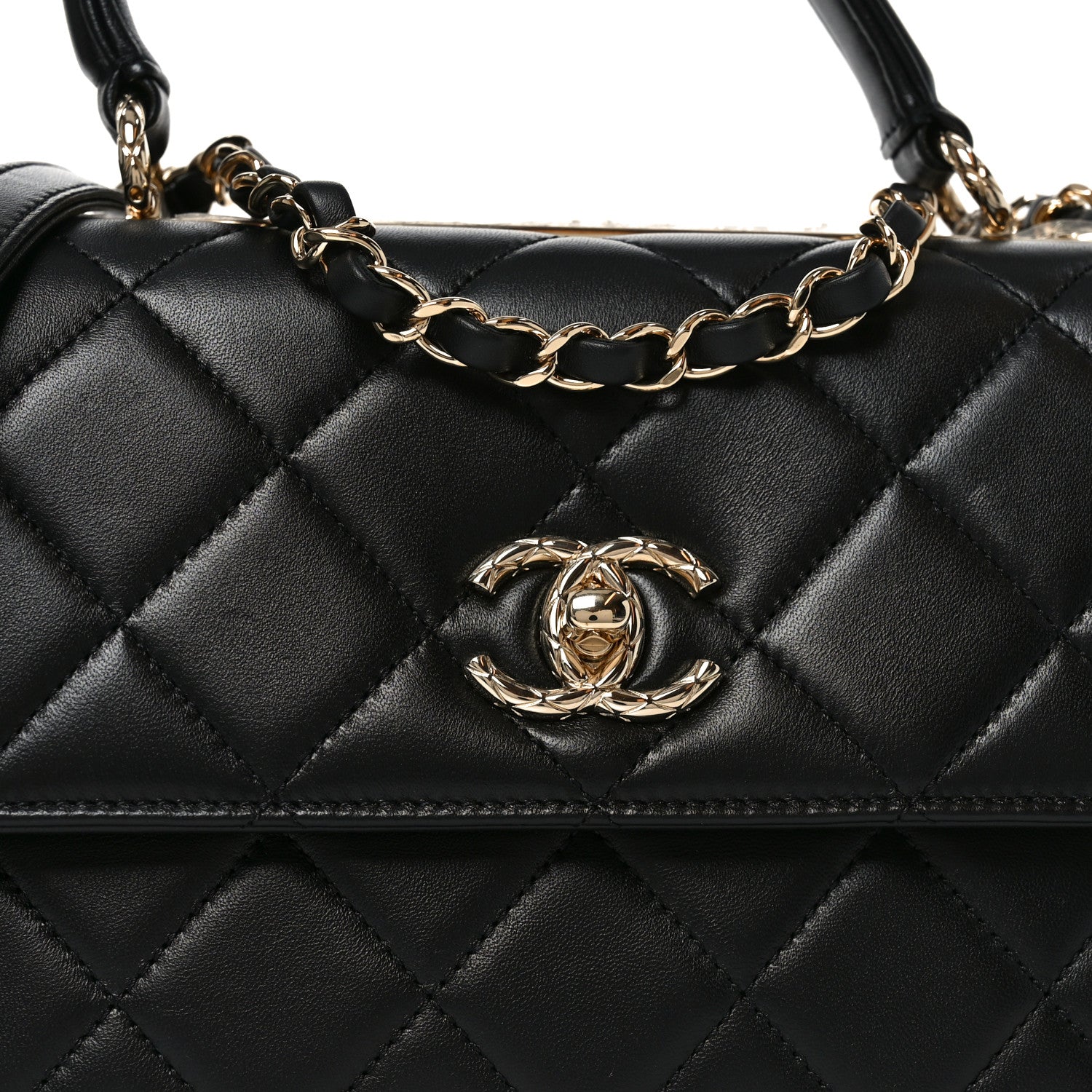 Lambskin Quilted Small Trendy CC Flap Dual Handle Bag Black