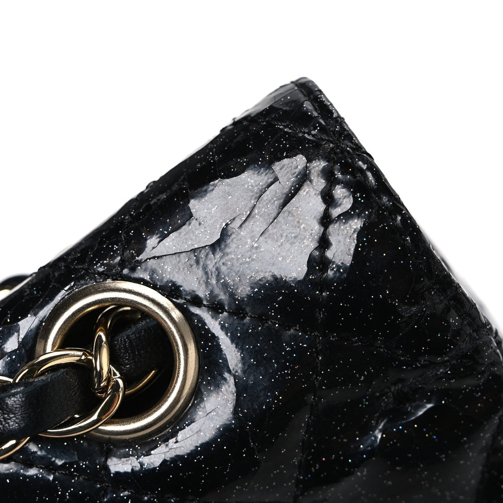 Patent Quilted Sparkle Glitter Medium Double Flap Black