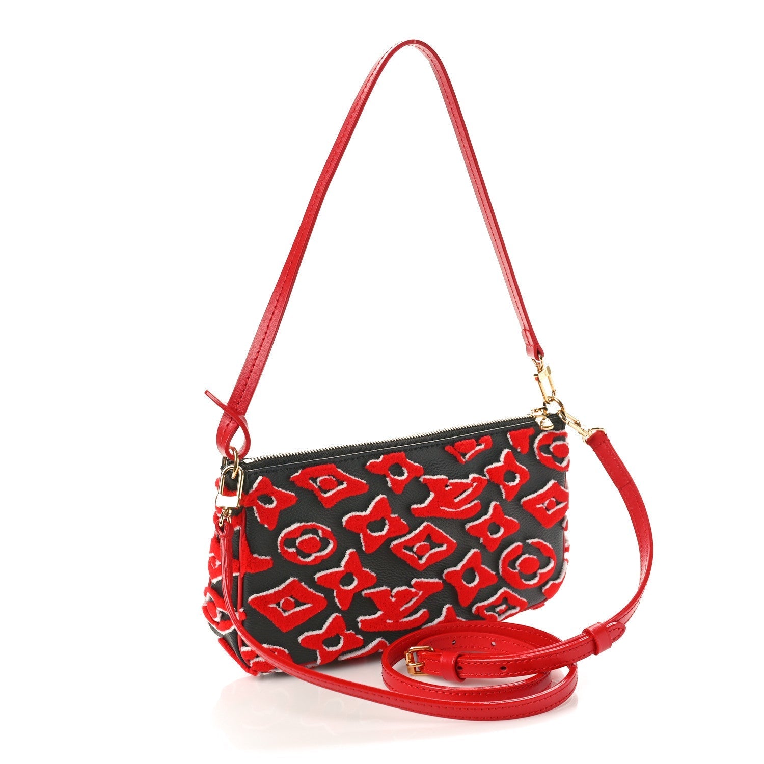 X UF Tufted Monogram Pochette Accessories Black Red