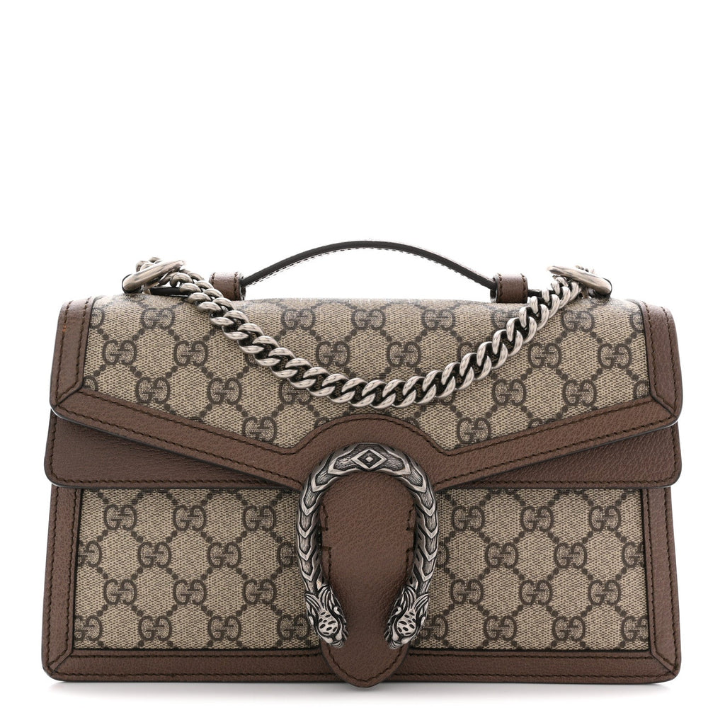 GG Supreme Monogram Textured Dollar Calfskin Top Handle Dionysus Shoulder Bag Beige Ebony New Acero
