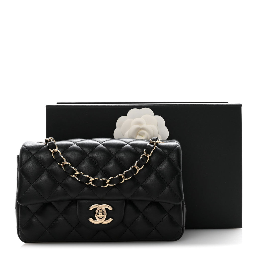 Lambskin Quilted Mini Rectangular Flap Black