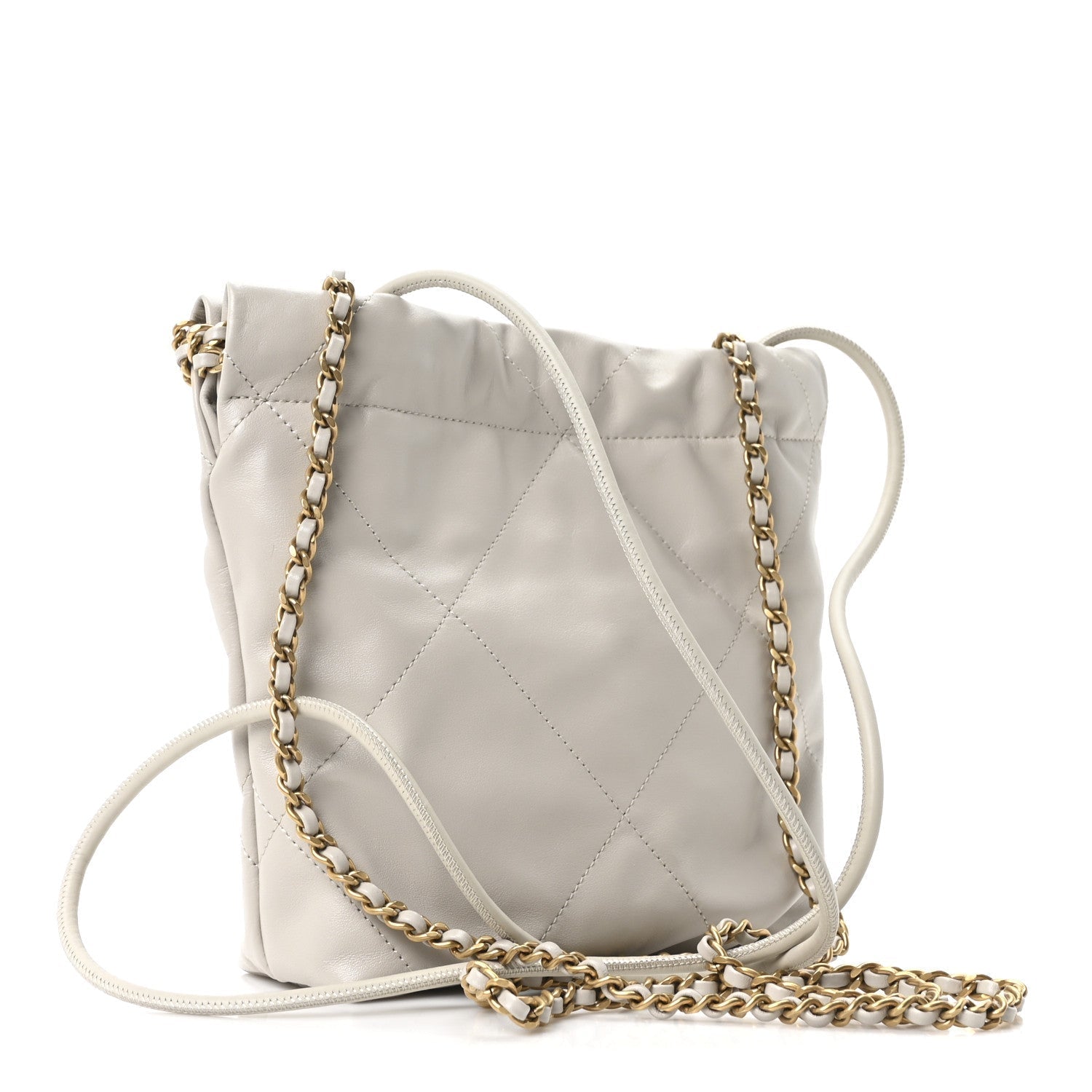 Shiny Calfskin Quilted Mini Chanel 22 Light Grey