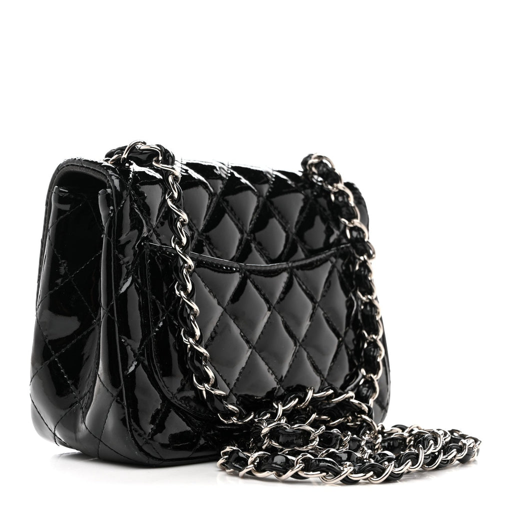 Patent Calfskin Quilted Mini Square Flap Black