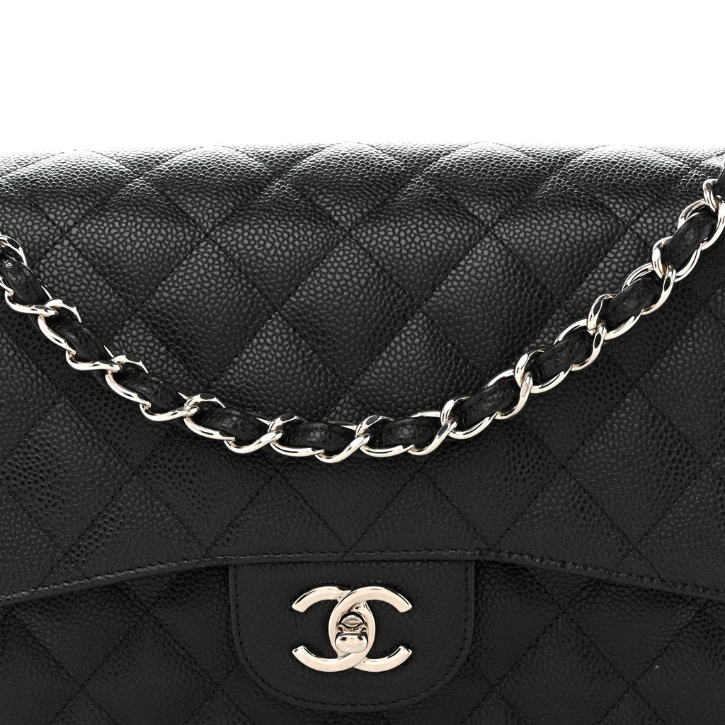 Caviar Quilted Jumbo Double Flap Black