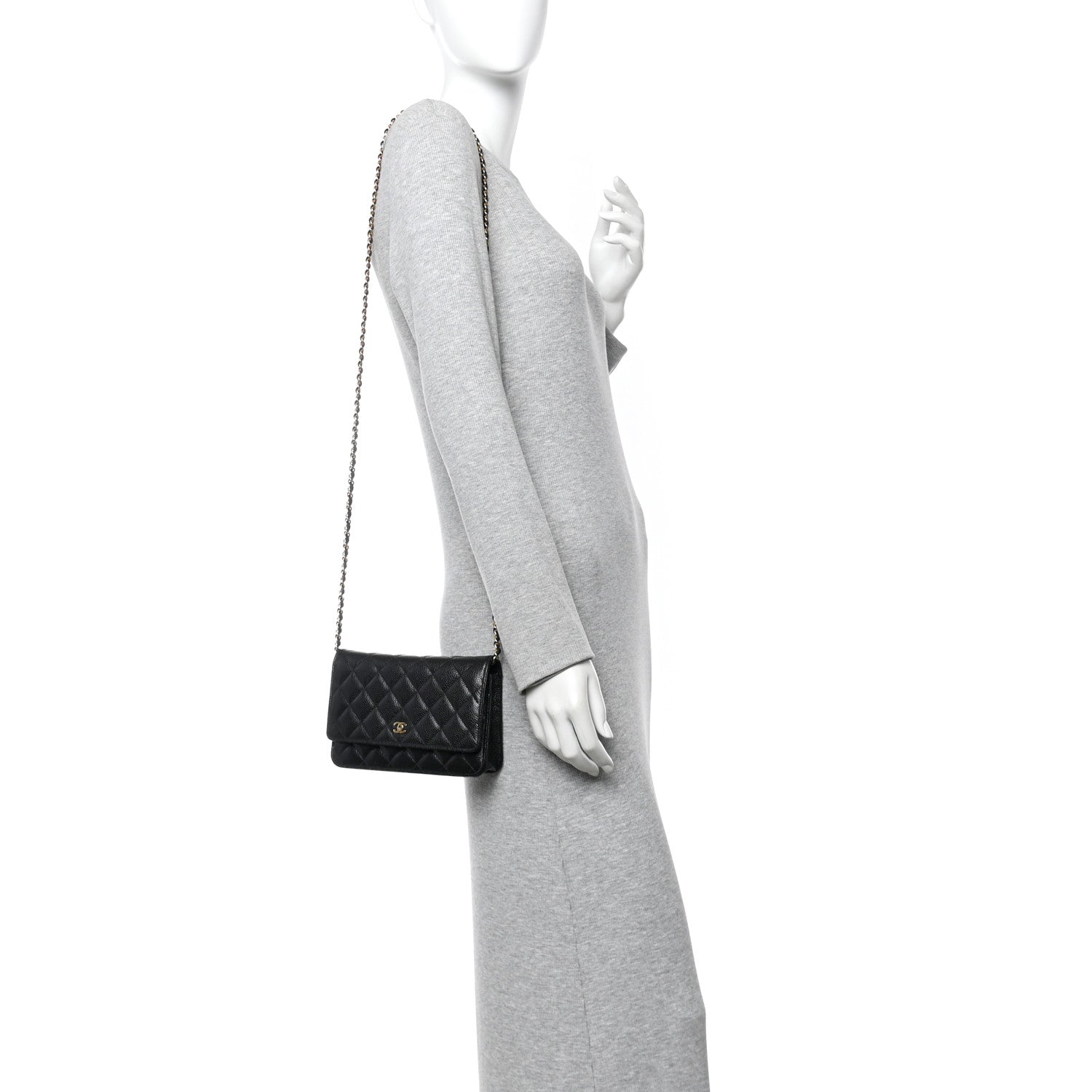 Caviar Quilted Wallet on Chain WOC Black