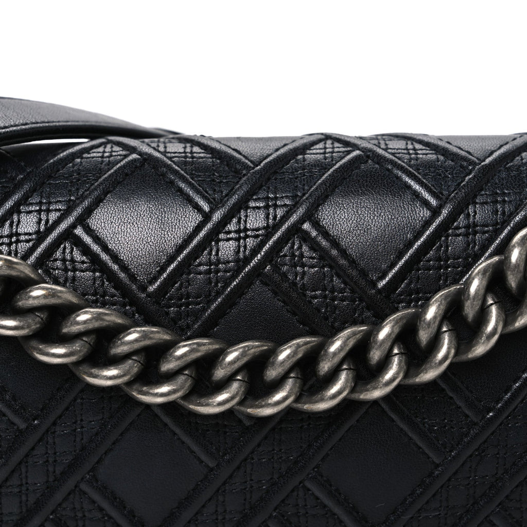 Lambskin Stitched Medium Boy Flap Black