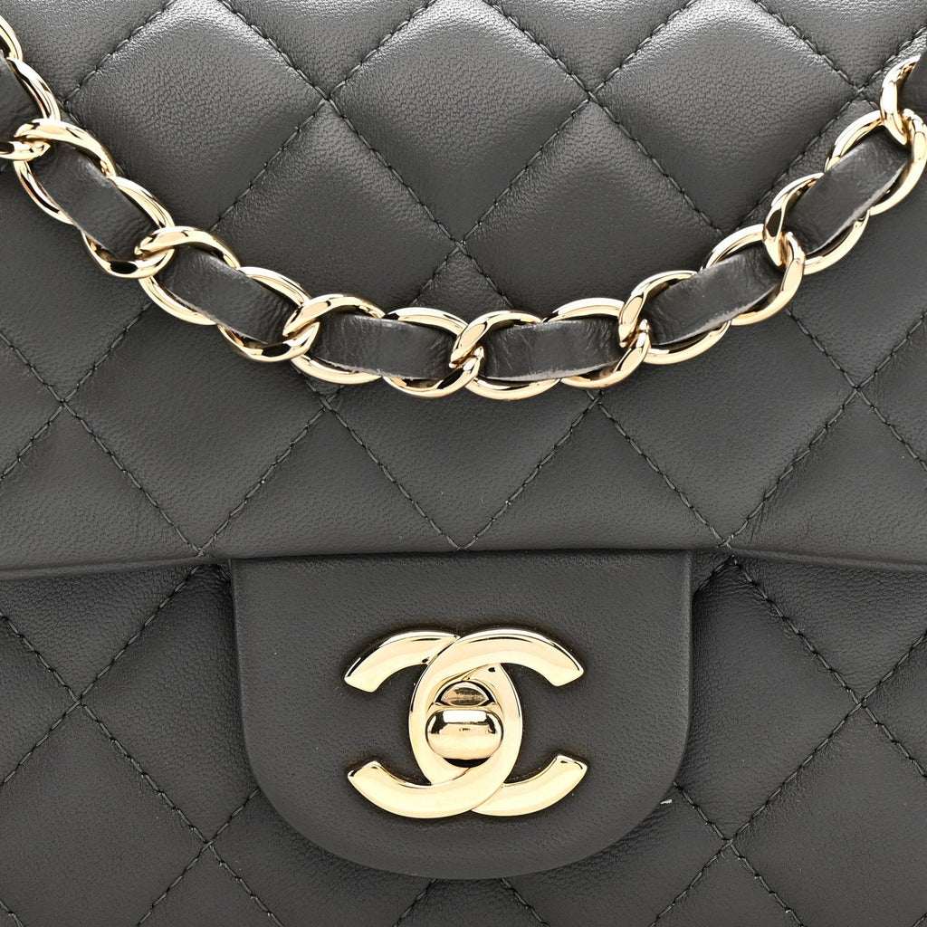 Lambskin Quilted Mini Rectangular Flap Dark Grey