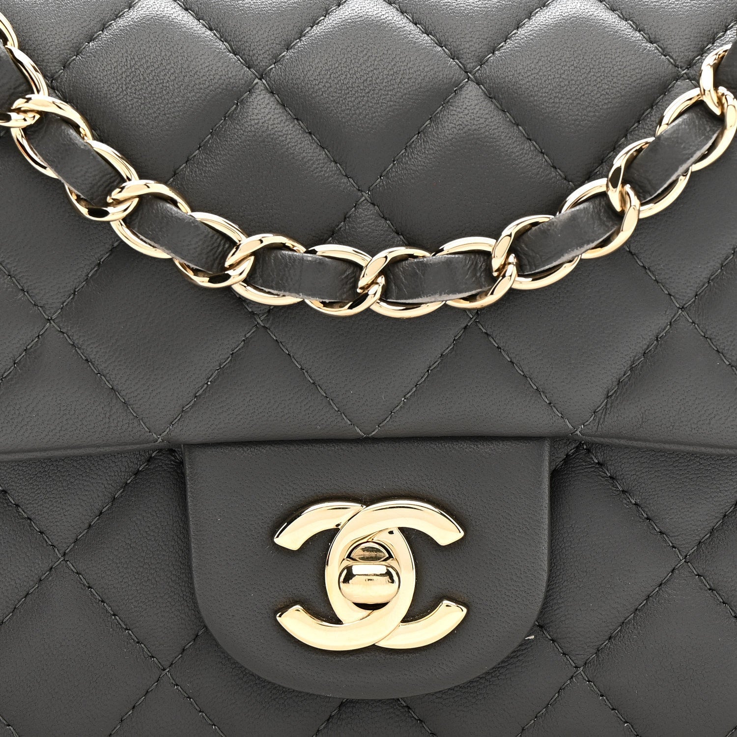 Lambskin Quilted Mini Rectangular Flap Dark Grey