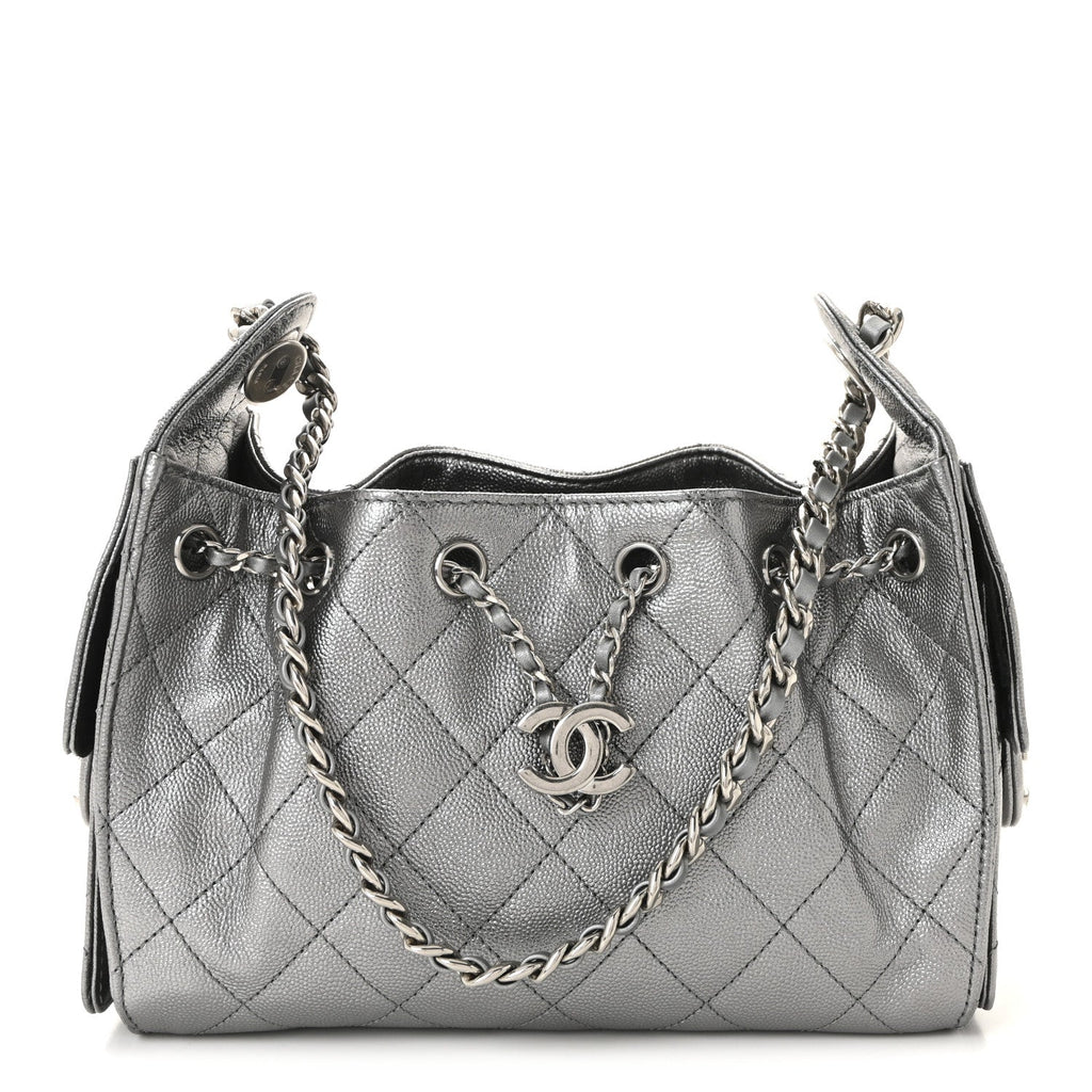 Metallic Caviar Quilted Mini Chanel 25 Handbag Anthracite