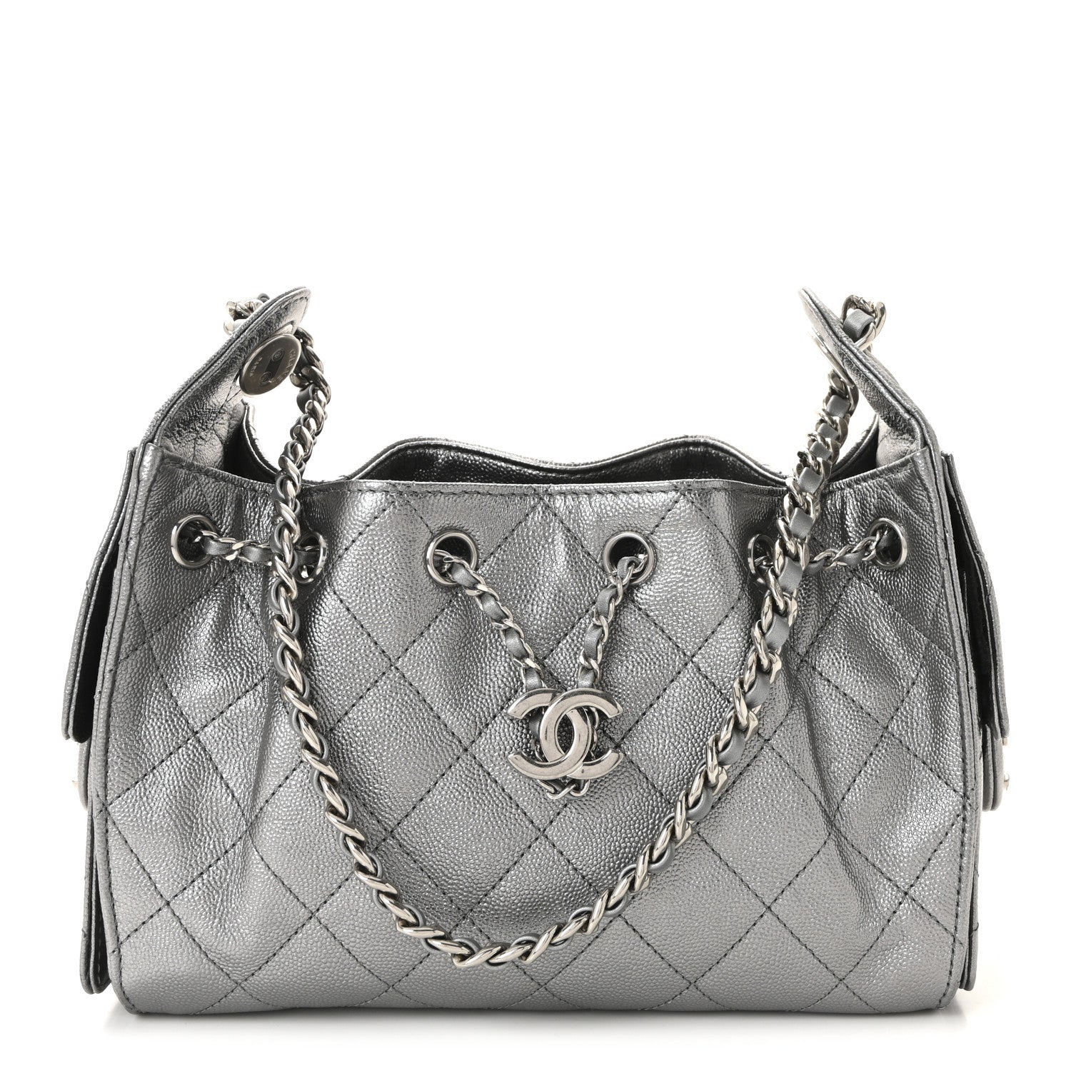 Metallic Caviar Quilted Mini Chanel 25 Handbag Anthracite
