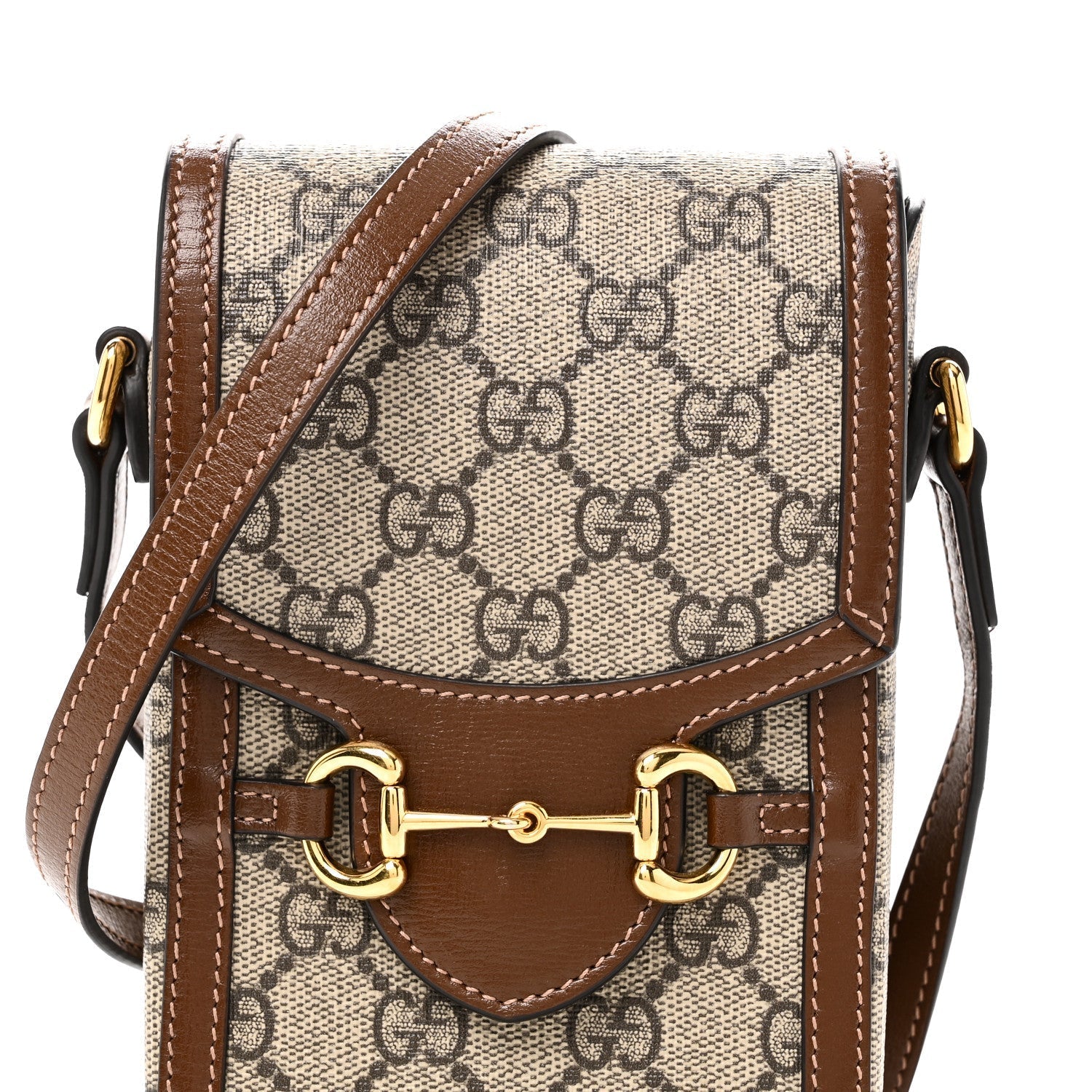 GG Supreme Monogram Mini Horsebit 1955 Crossbody Bag Beige Brown Sugar