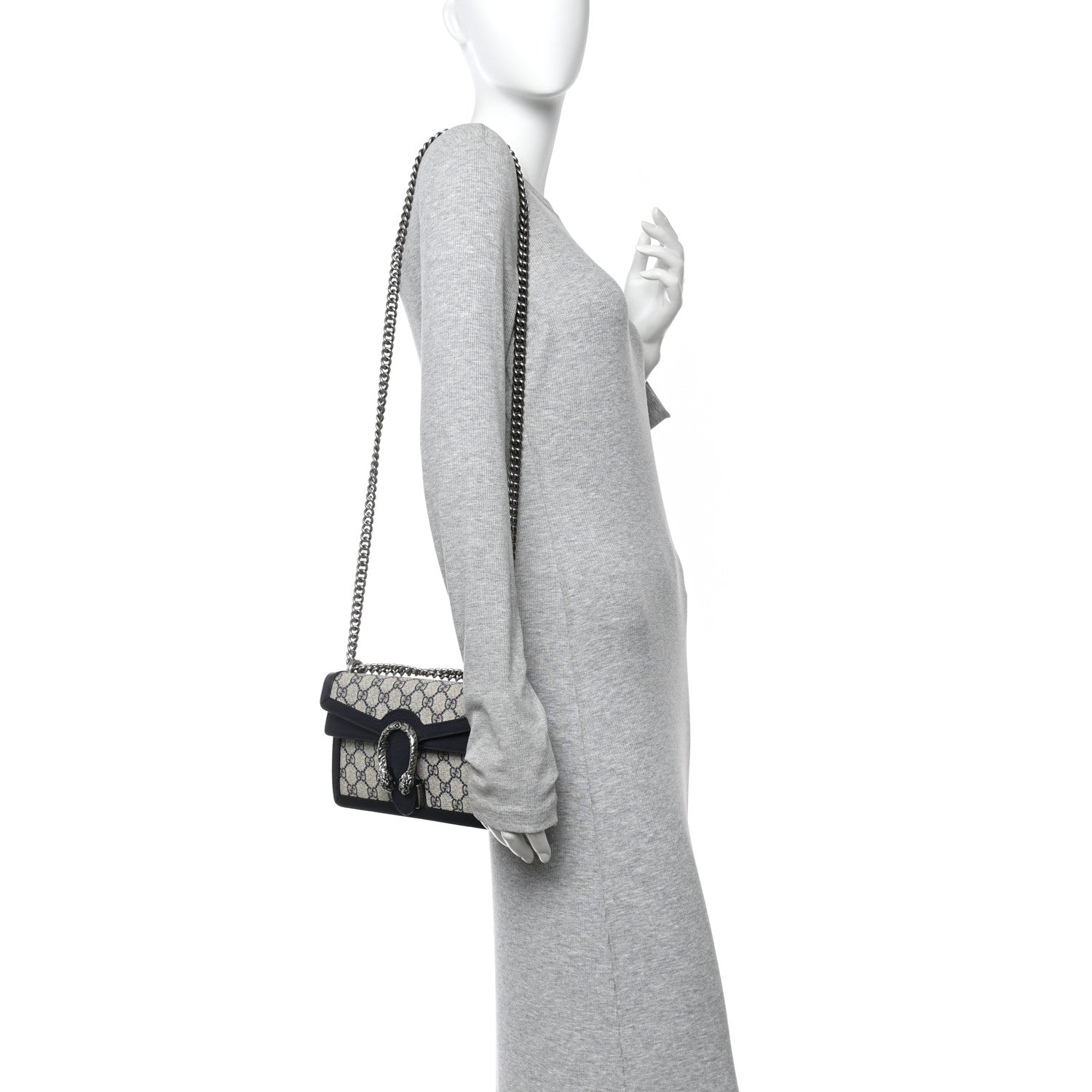GG Supreme Monogram Textured Dollar Calfskin Small Rectangular Dionysus Shoulder Bag Beige Blue