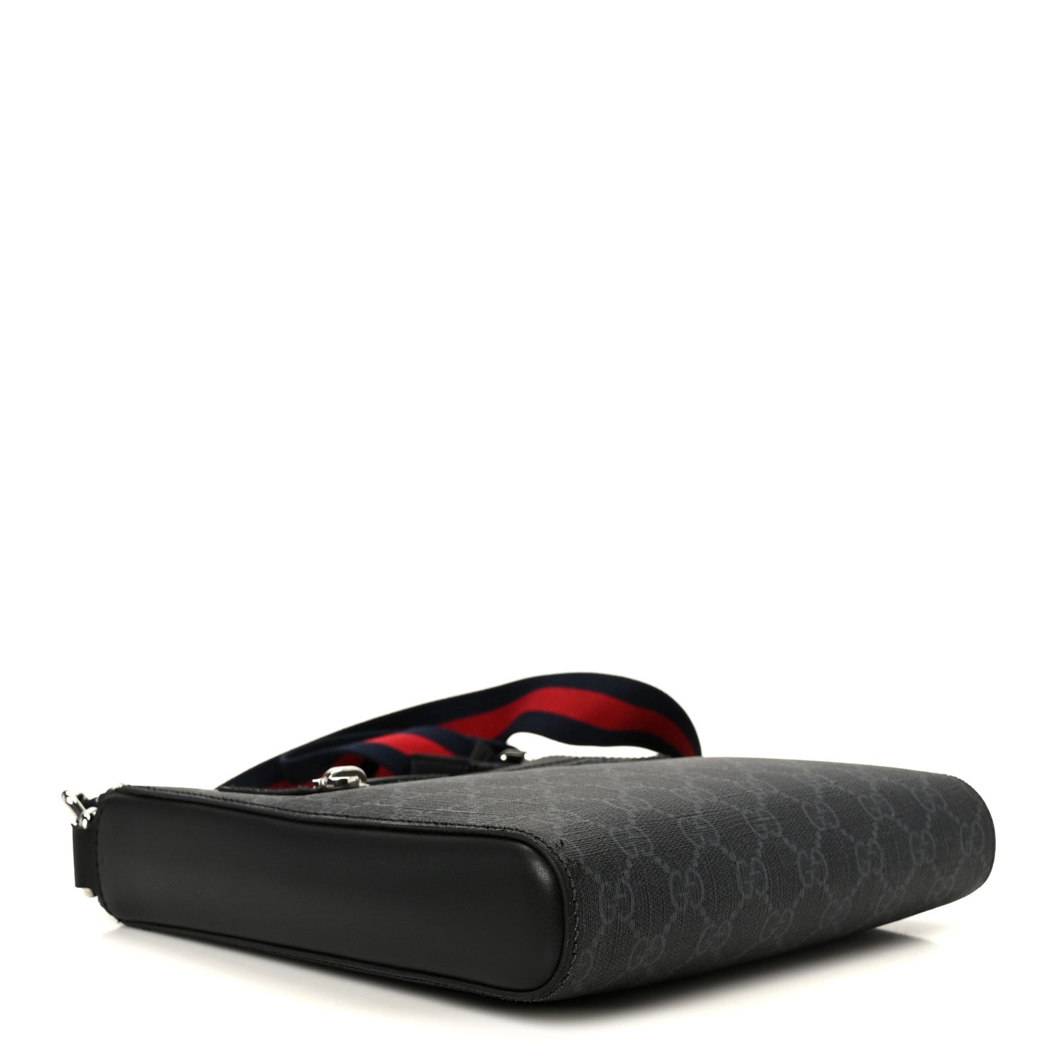 GG Supreme Monogram Web Small Flat Messenger Bag Black Grey