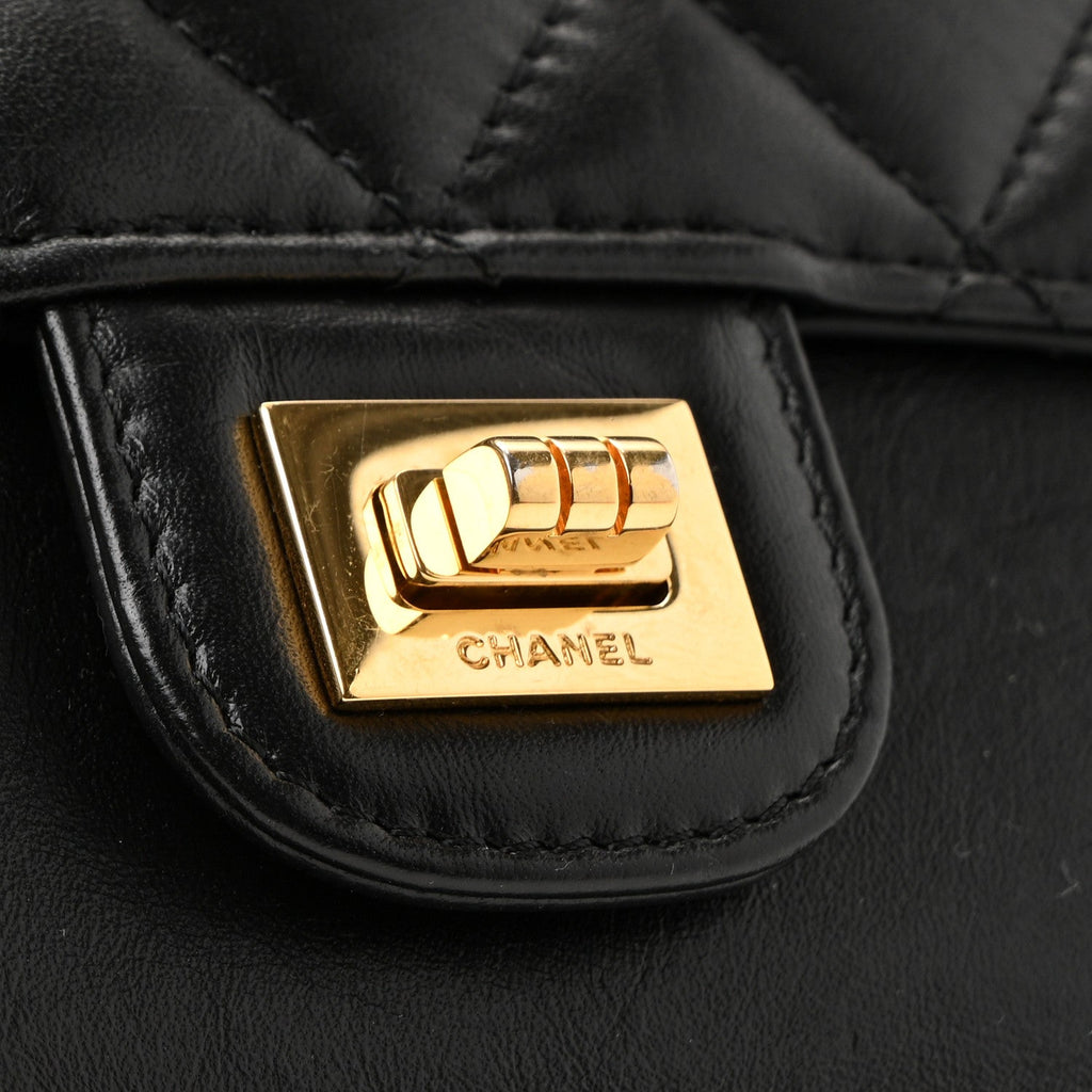 Aged Calfskin Quilted 2.55 Reissue Pouch With Chain Handle Black