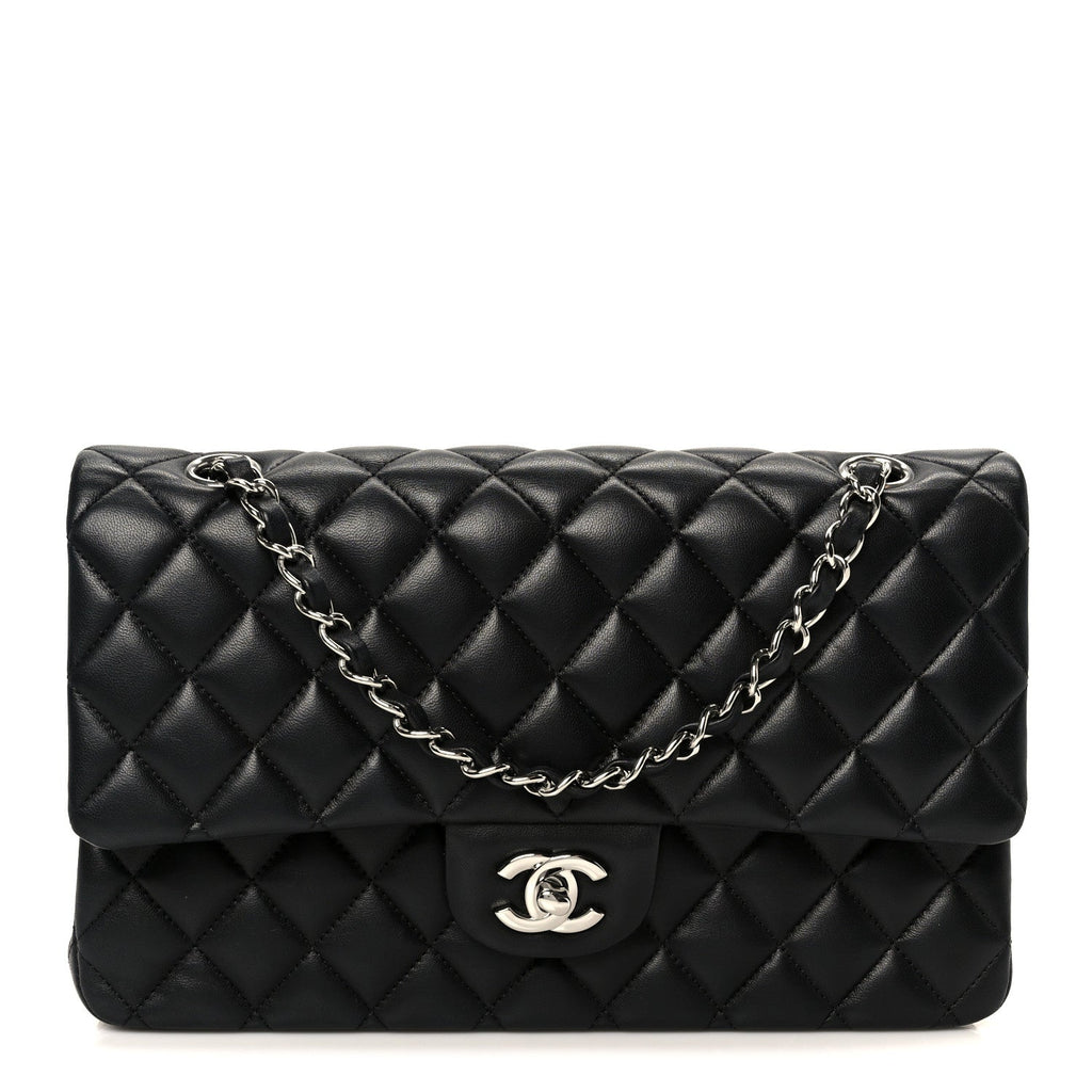 Lambskin Quilted Medium Double Flap Black