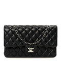 Lambskin Quilted Medium Double Flap Black