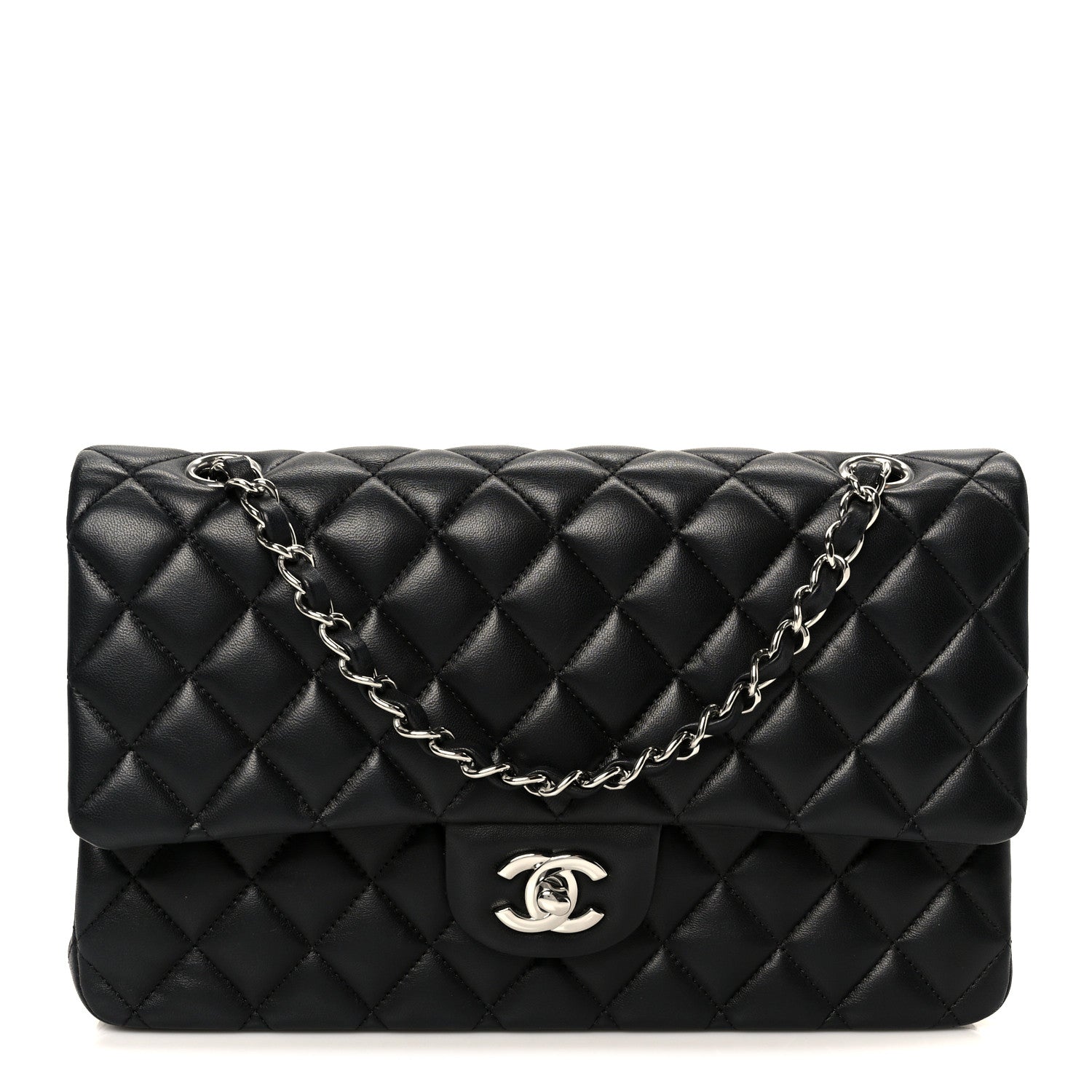 Lambskin Quilted Medium Double Flap Black