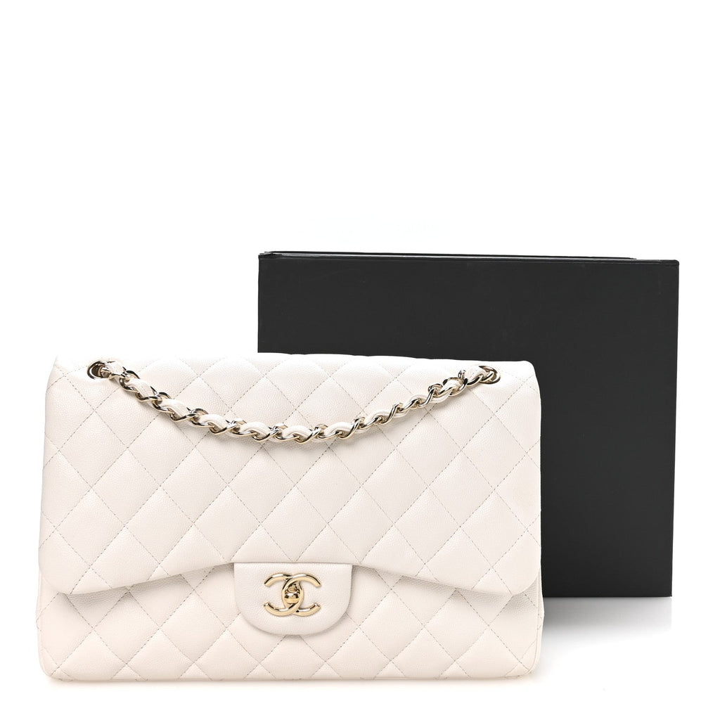 Caviar Quilted Jumbo Double Flap White