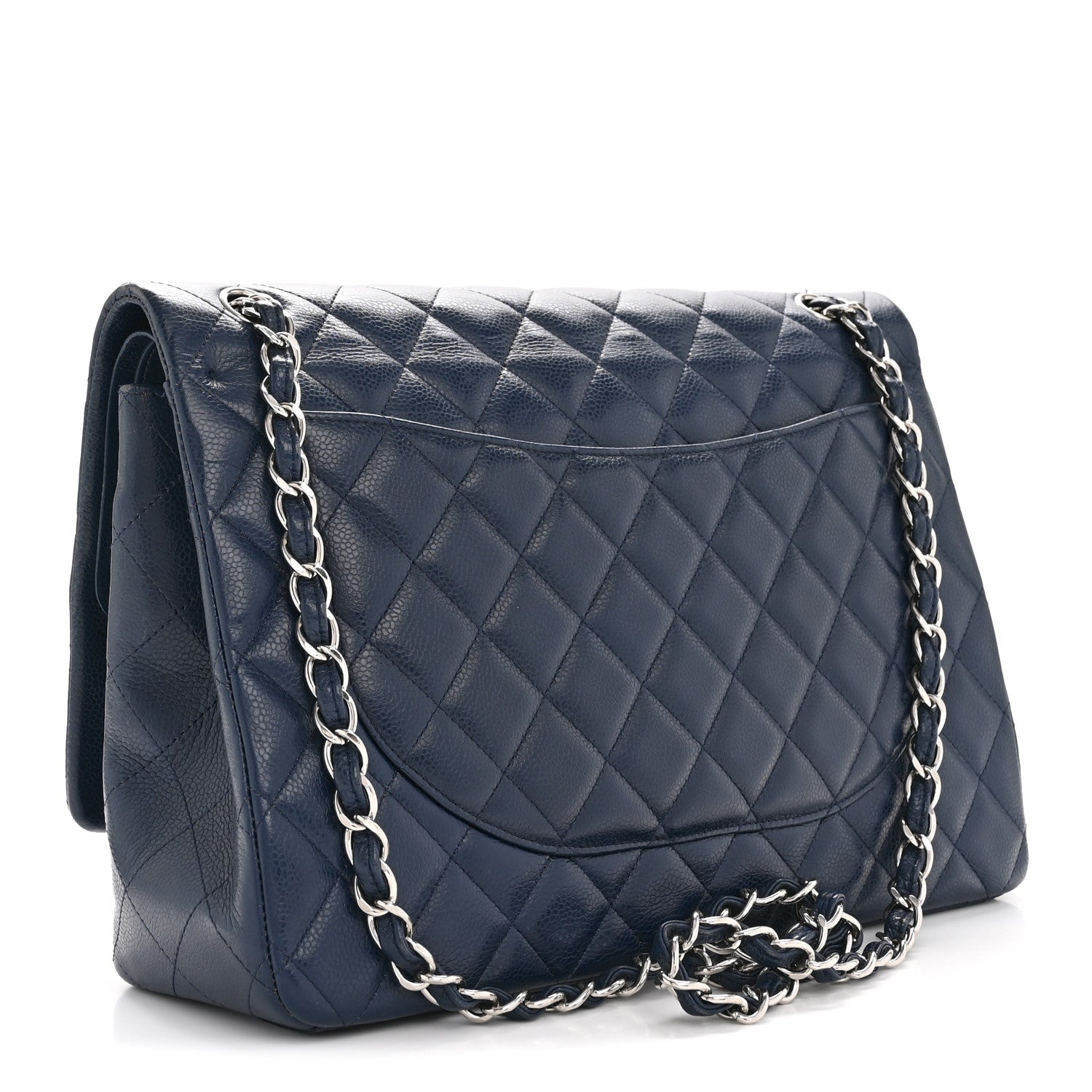 Caviar Quilted Maxi Double Flap Navy Blue