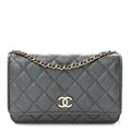 Iridescent Caviar Quilted Wallet On Chain WOC Green