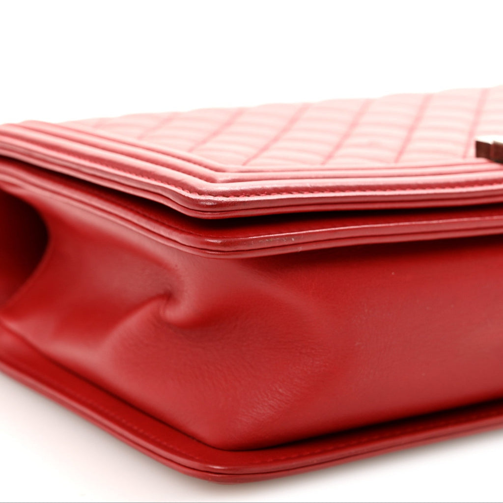 Calfskin Quilted New Medium Boy Flap Red