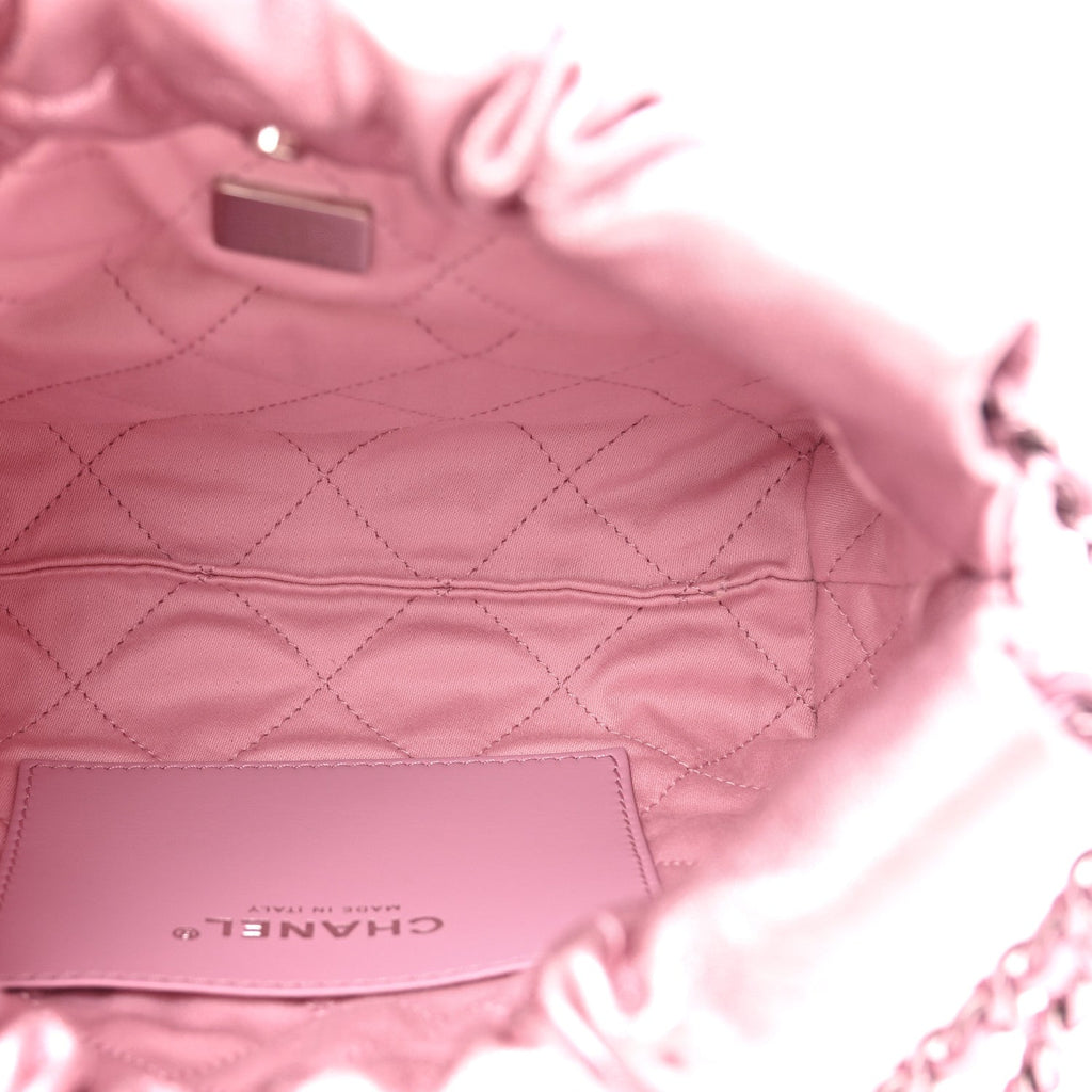 Metallic Lambskin Lacquered Monochrome Quilted Mini Chanel 22 Pink