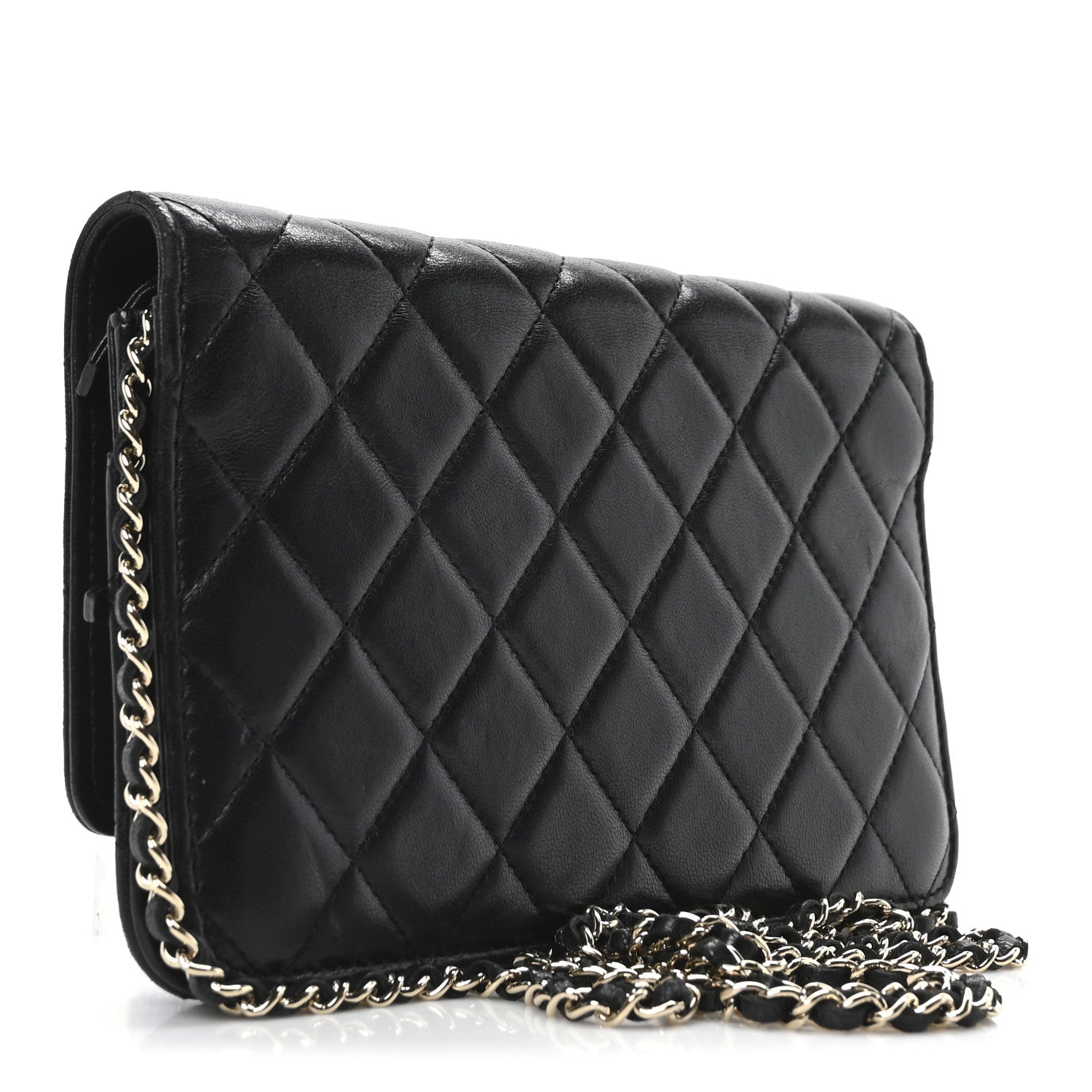 Lambskin Quilted Golden Class Wallet on Chain WOC Black