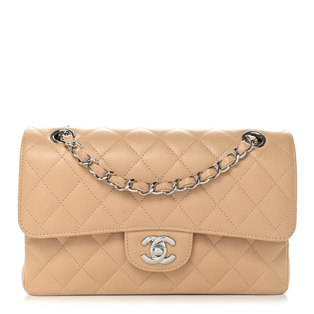 Caviar Quilted Small Double Flap Beige