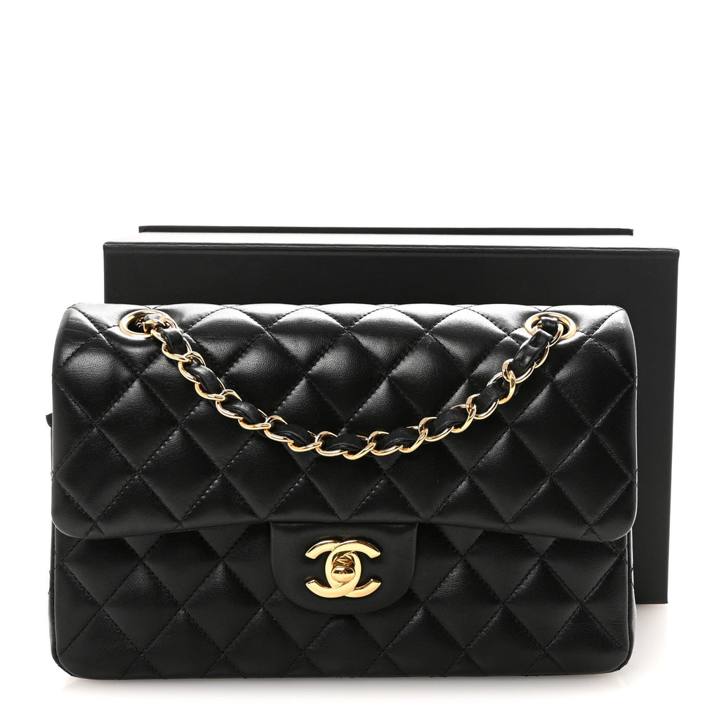 Lambskin Quilted Small Double Flap Black