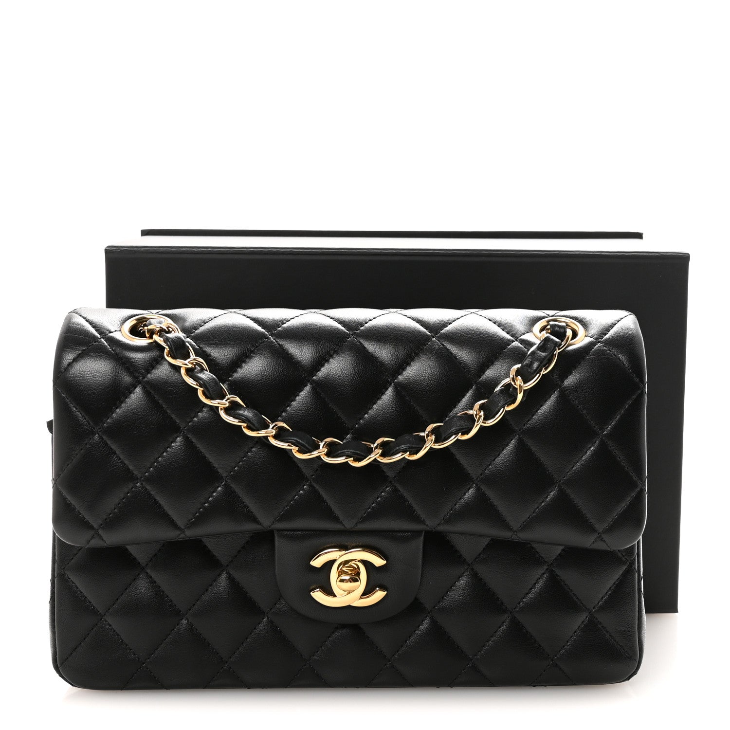 Lambskin Quilted Small Double Flap Black