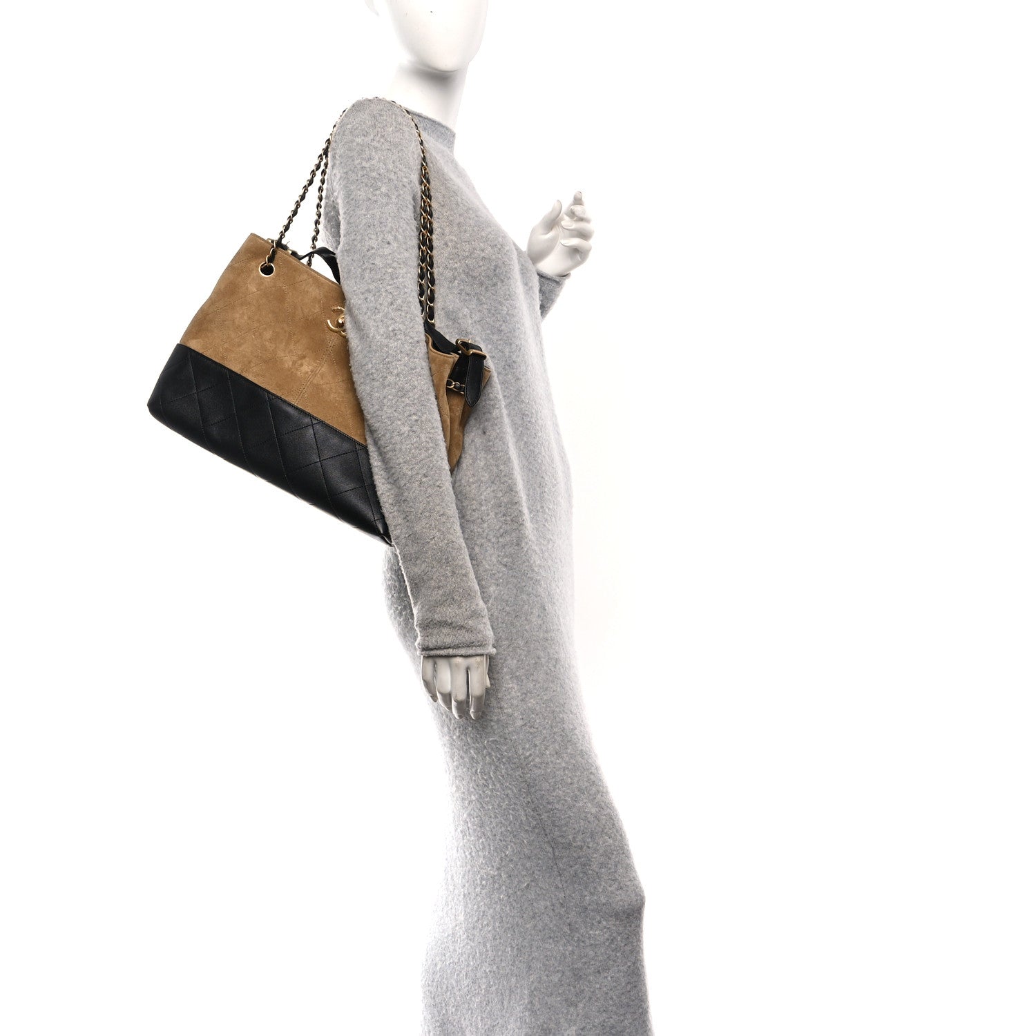 Suede Calfskin Shiny Lambskin Quilted Small Coco Base Shopping Bag Beige Black