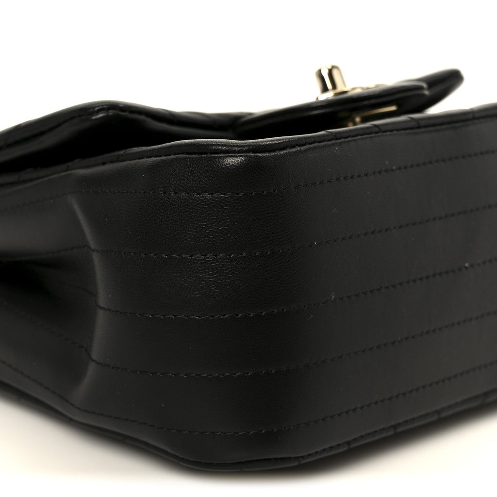 Lambskin Chevron Quilted Mini Square Flap Black