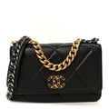 Lambskin Quilted Chanel 19 Wallet On Chain WOC Dark Brown