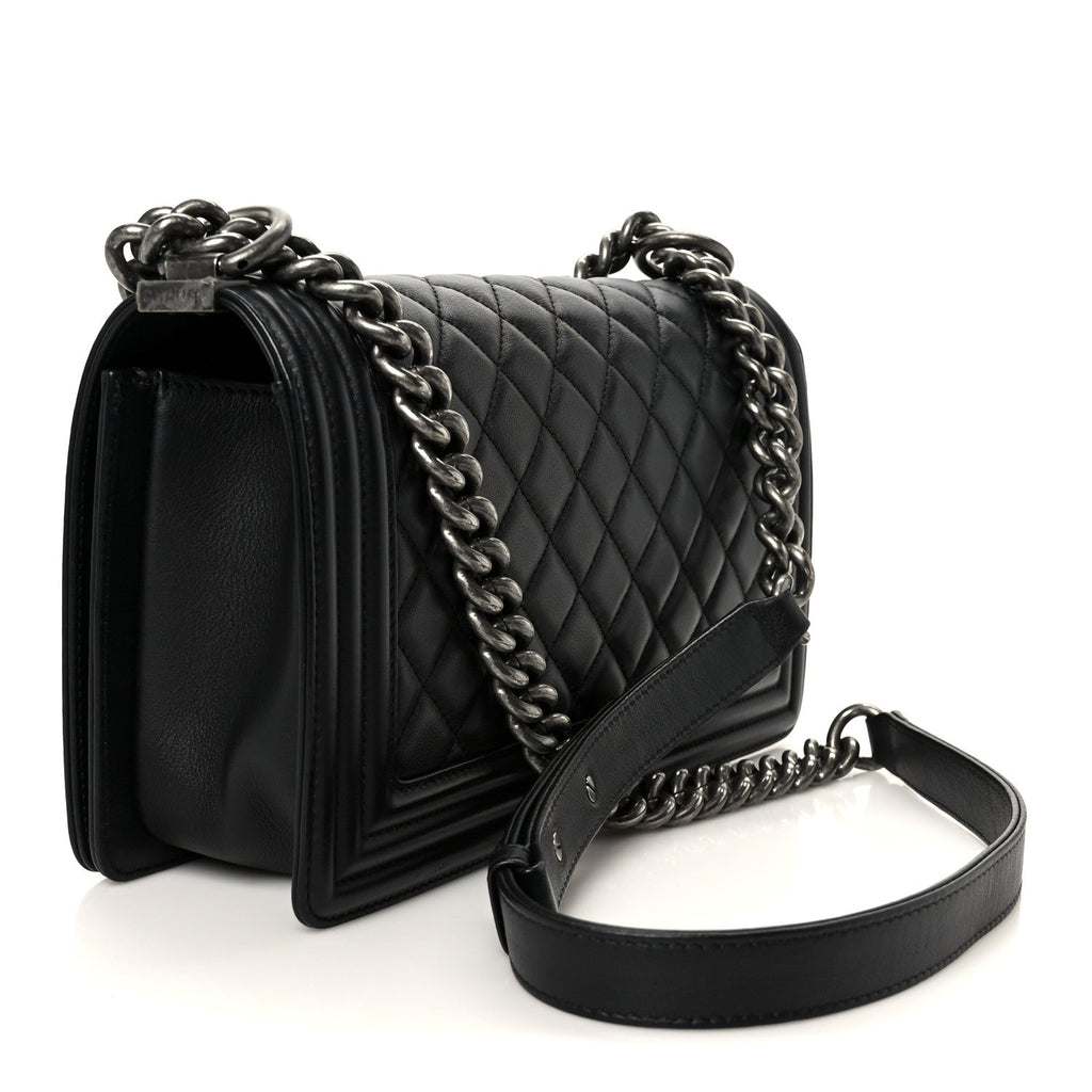 Lambskin Quilted Medium Boy Flap Black