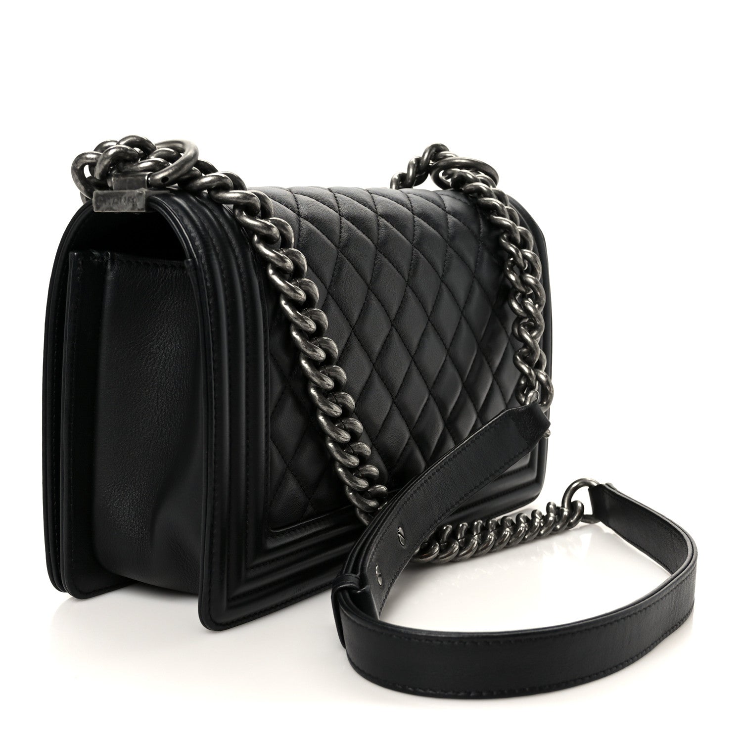 Lambskin Quilted Medium Boy Flap Black