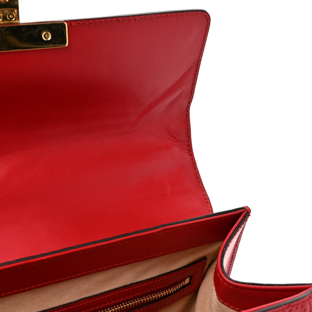 Guccissima Signature Small Padlock Top Handle Bag Hibiscus Red