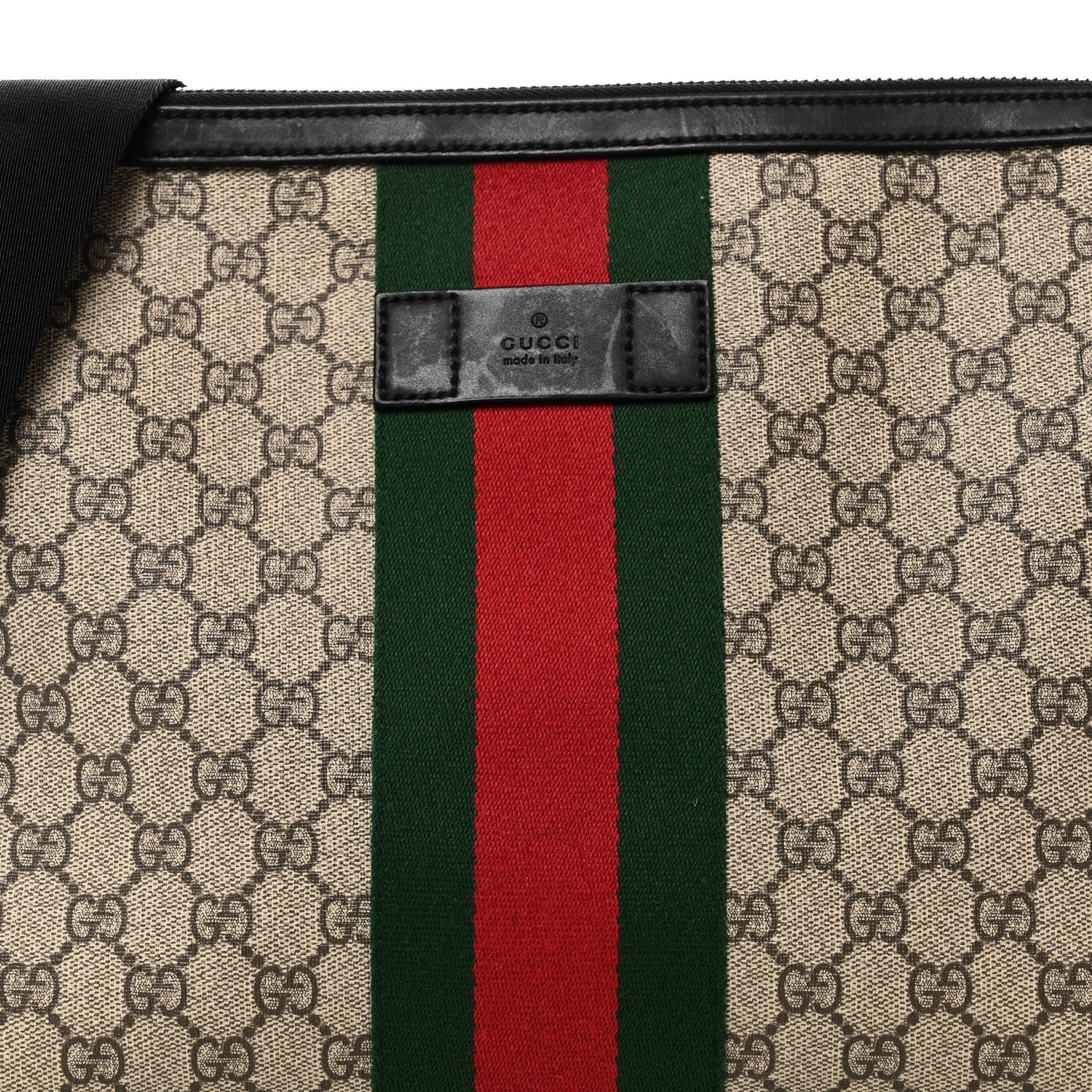 GG Supreme Monogram Calfskin Web Medium Flat Messenger Bag Beige Ebony Black
