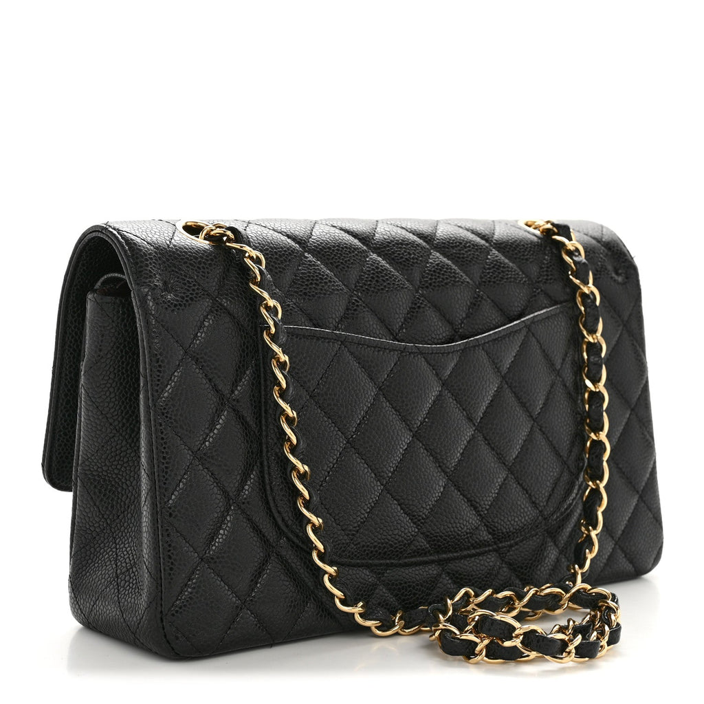 Caviar Quilted Medium Double Flap Black