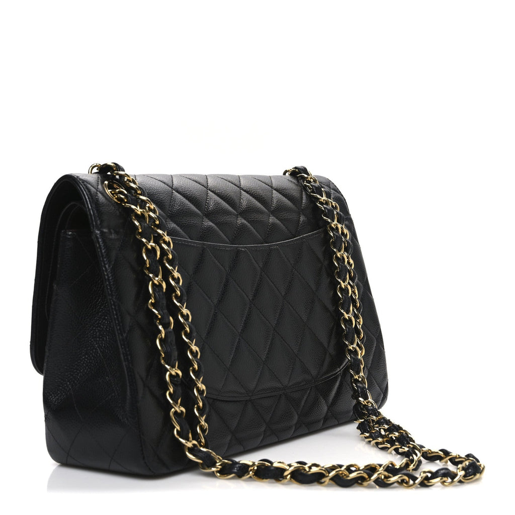 Caviar Quilted Jumbo Double Flap Black