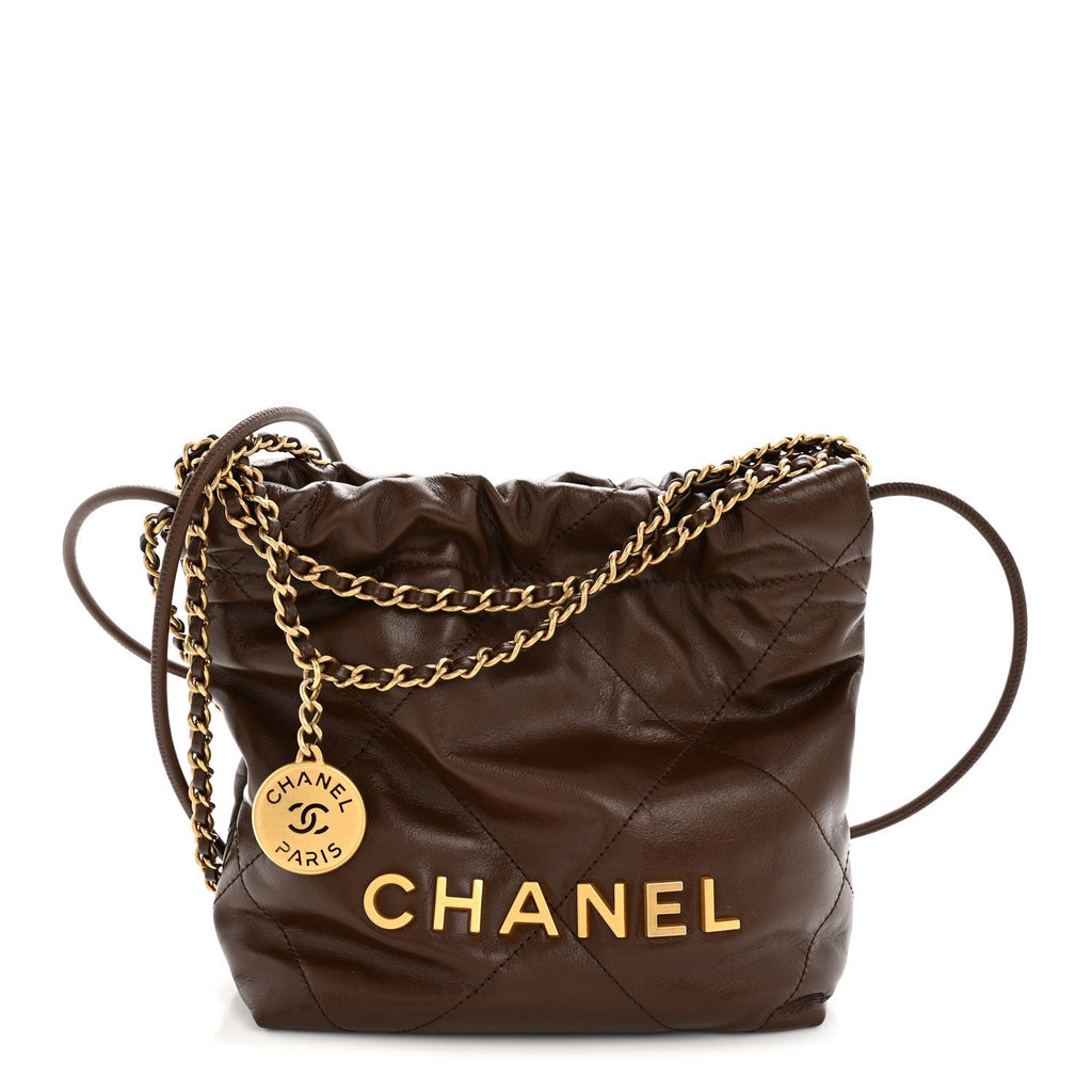 Shiny Calfskin Quilted Mini Chanel 22 Brown