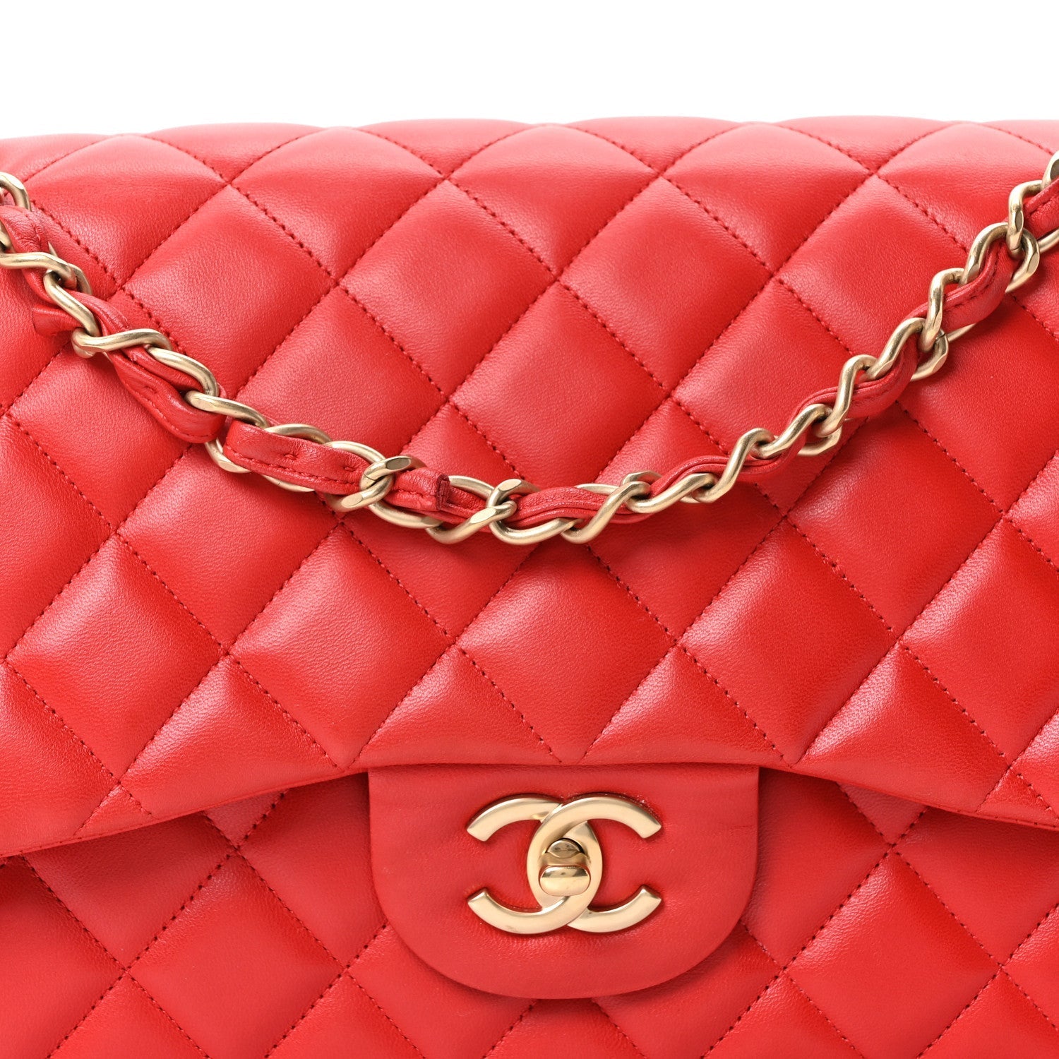 Lambskin Quilted Jumbo Double Flap Red
