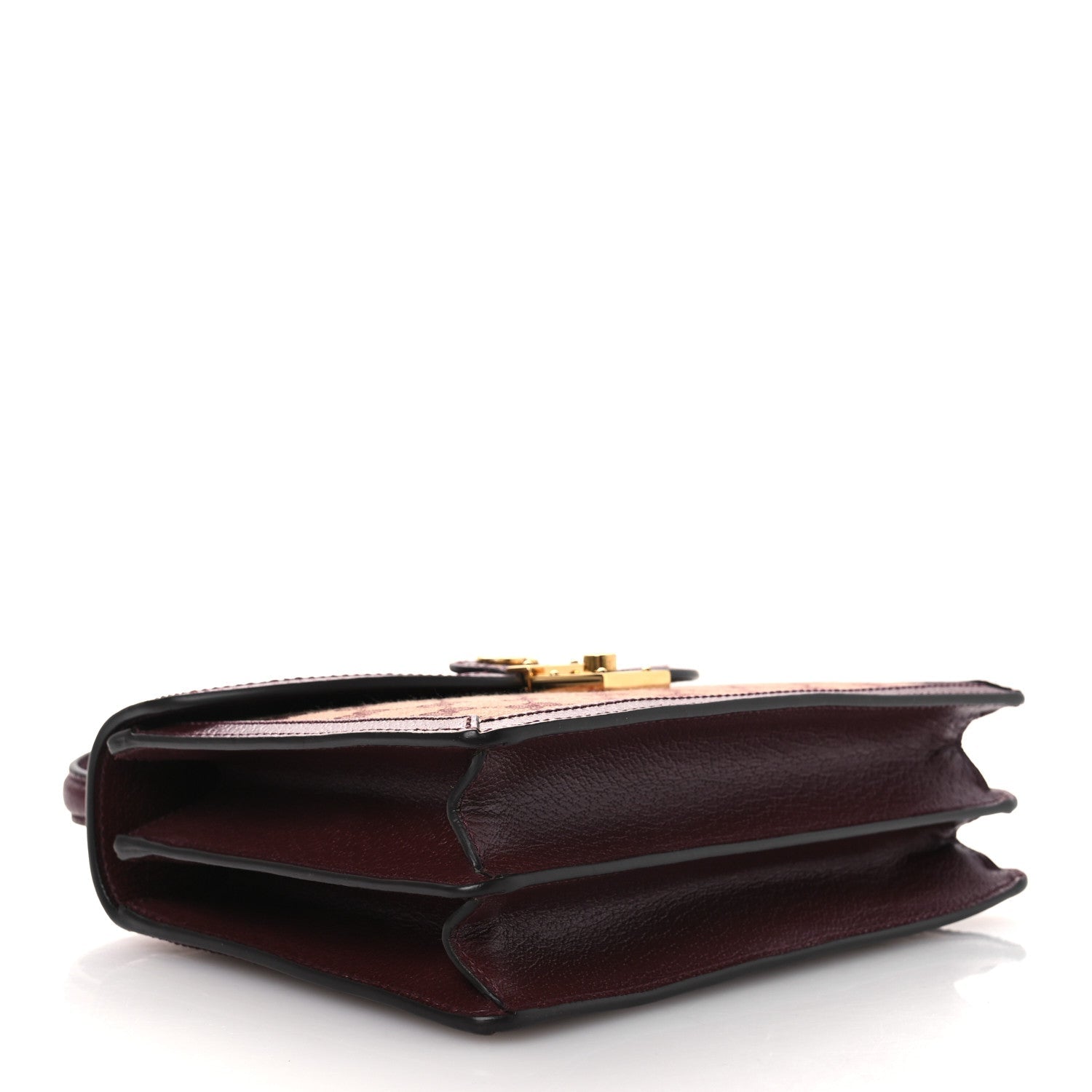 GG Supreme Monogram Textured Dollar Calfskin Web Small Ophidia Padlock Top Handle Bag Bordeaux