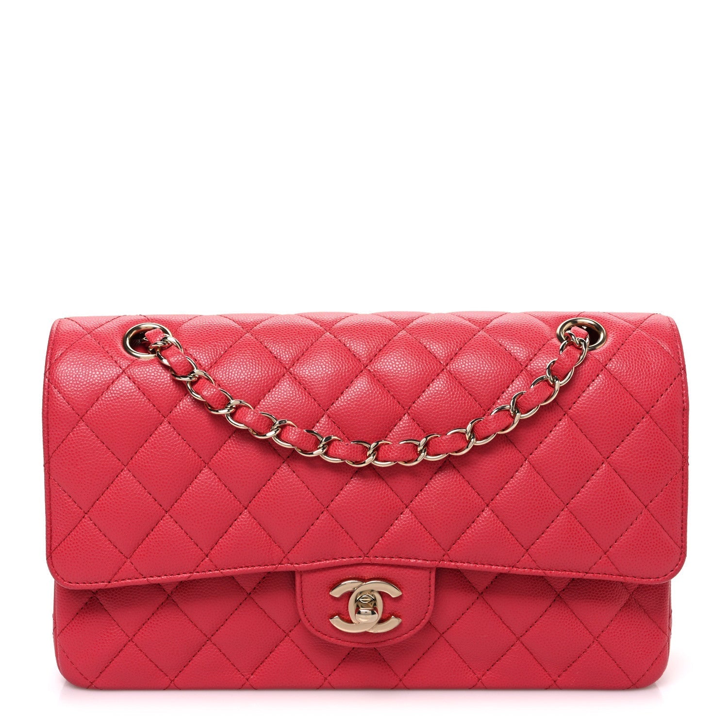 Caviar Quilted Medium Double Flap Pink