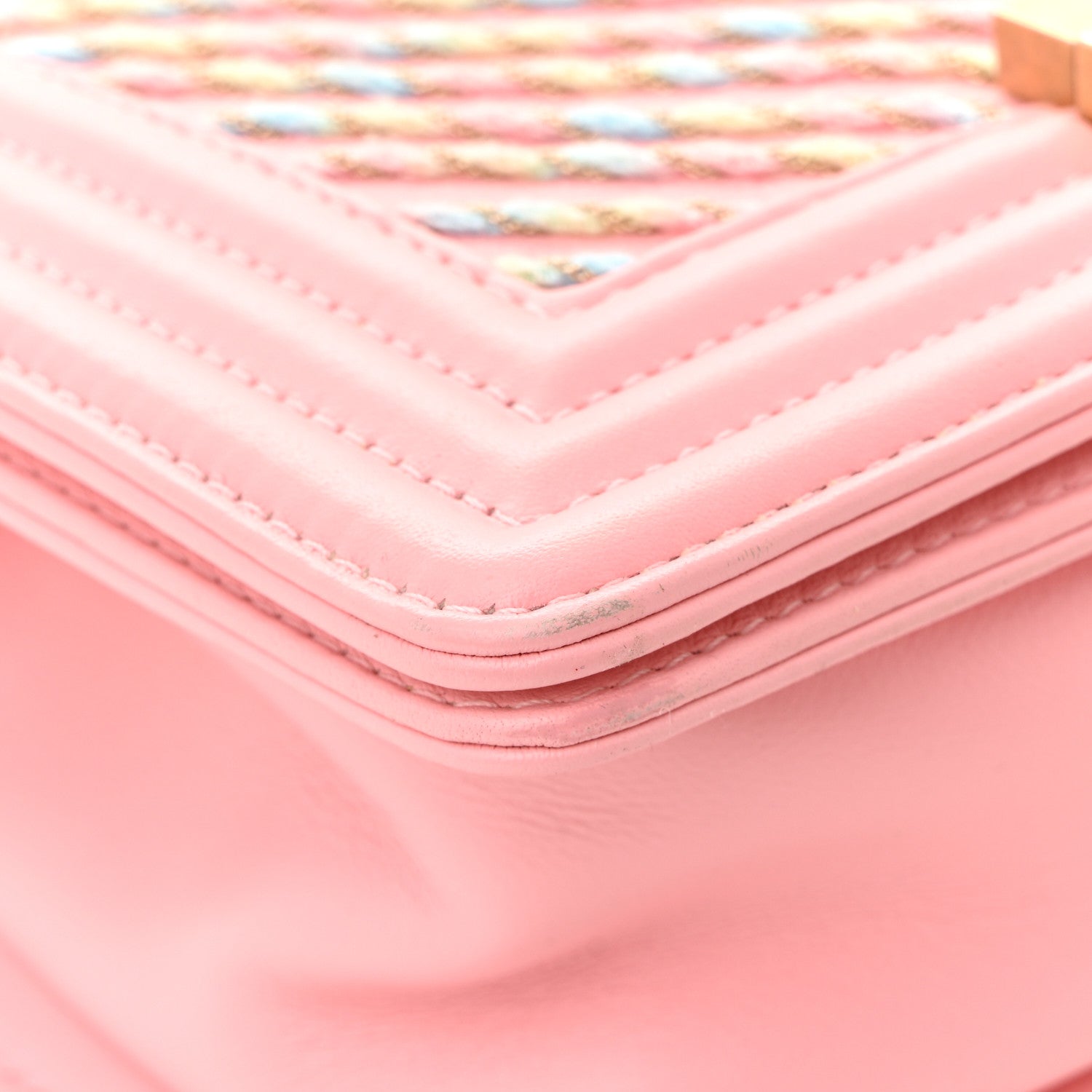 Calfskin Chevron Embroidered Small Boy By The Sea Flap Pink