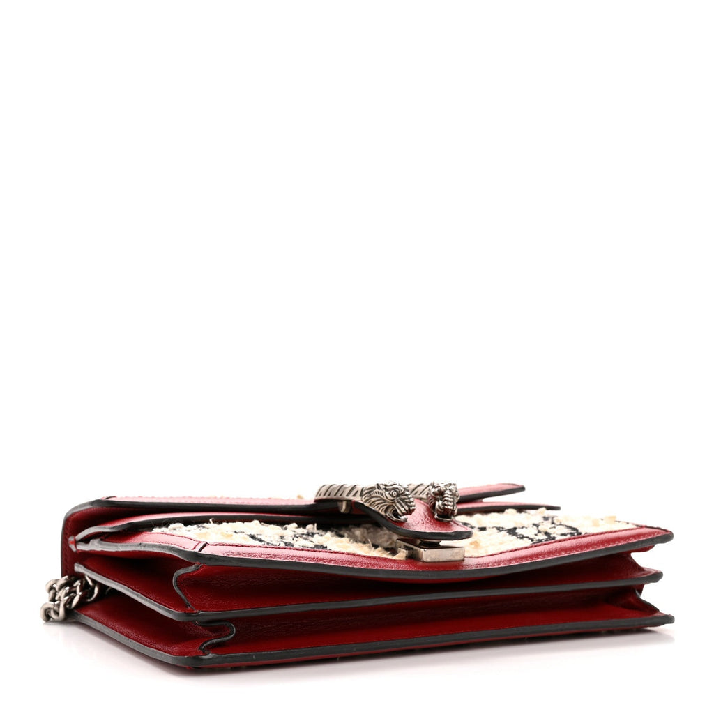 Tweed GG Monogram Small Dionysus Shoulder Bag White Black Romantic Cherry