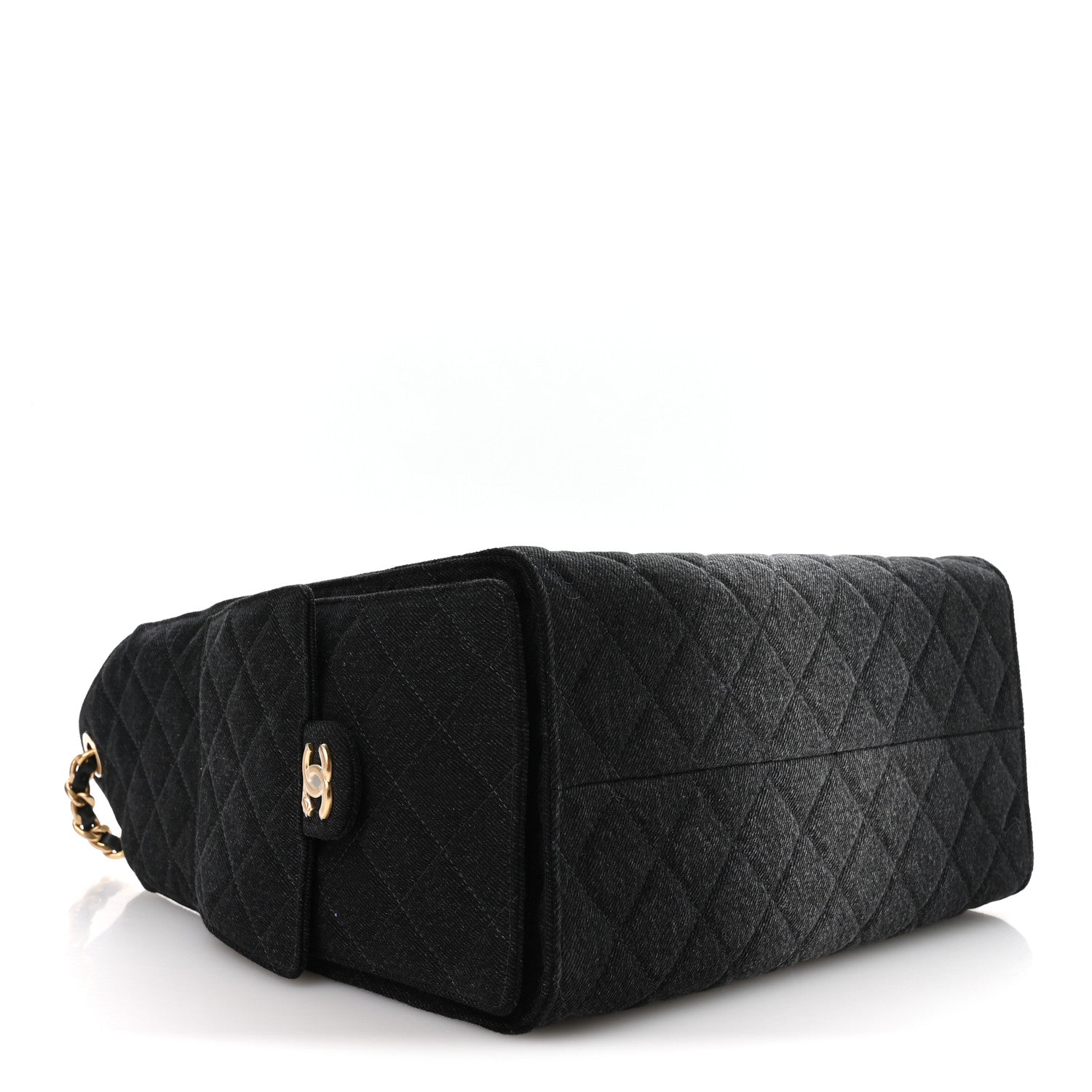 Washed Denim Quilted Medium Chanel 25 Handbag Black