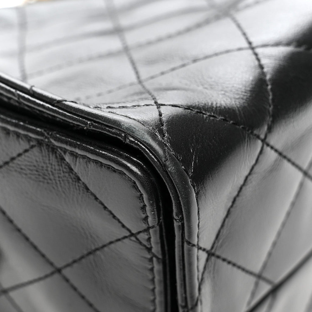 Shiny Crumpled Calfskin Quilted Small Chanel 25 Handbag Black