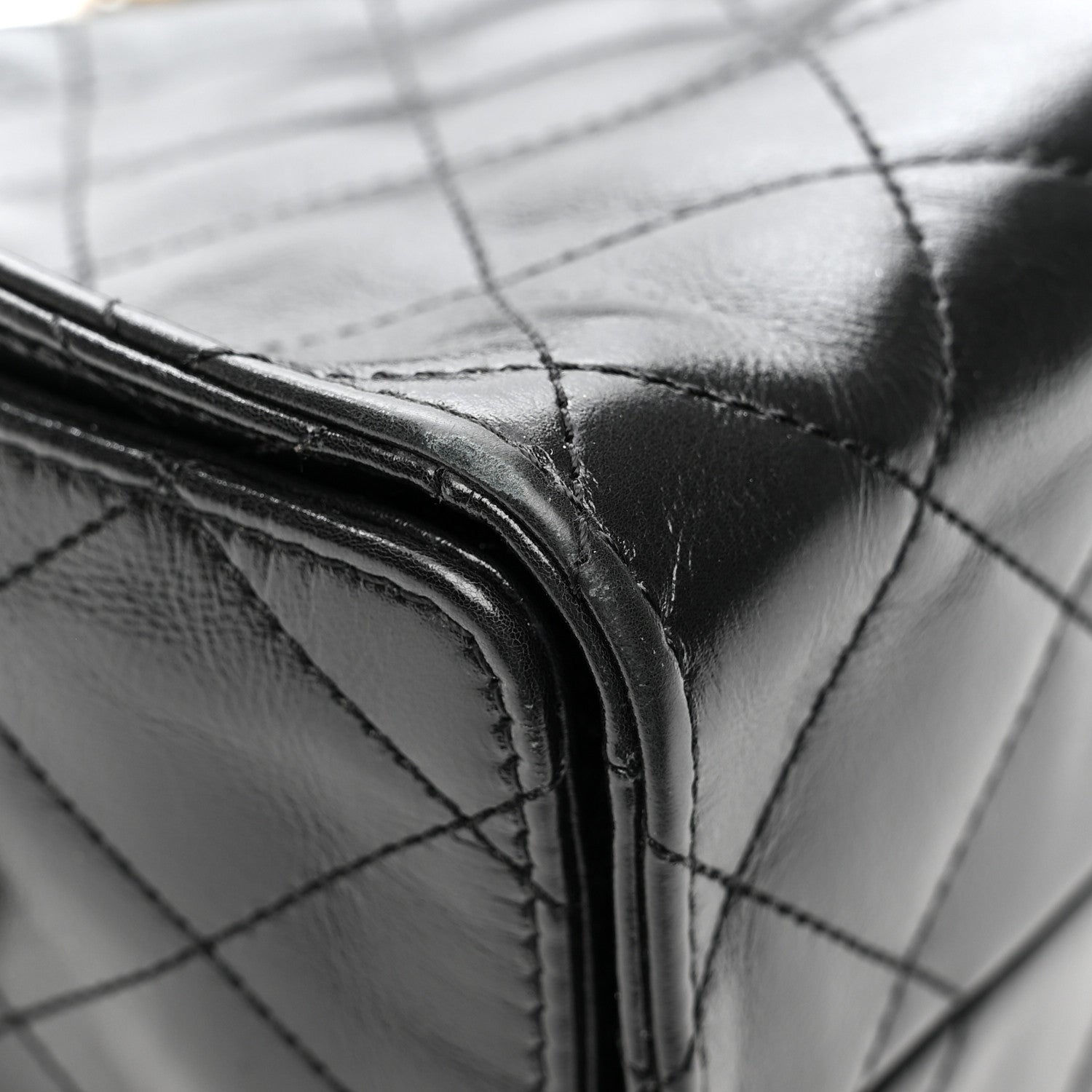 Shiny Crumpled Calfskin Quilted Small Chanel 25 Handbag Black