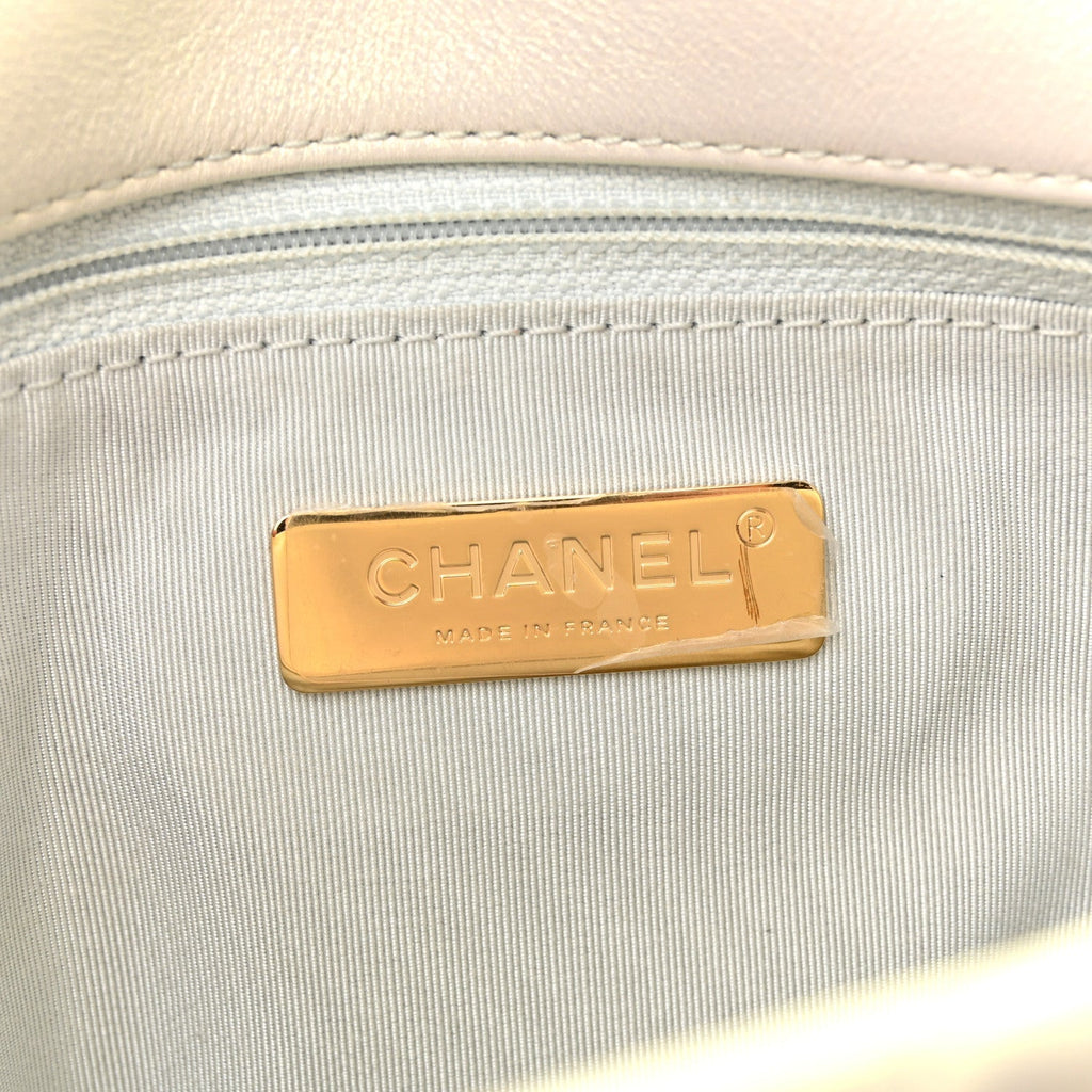 Iridescent Calfskin Quilted Large Chanel 19 Flap White