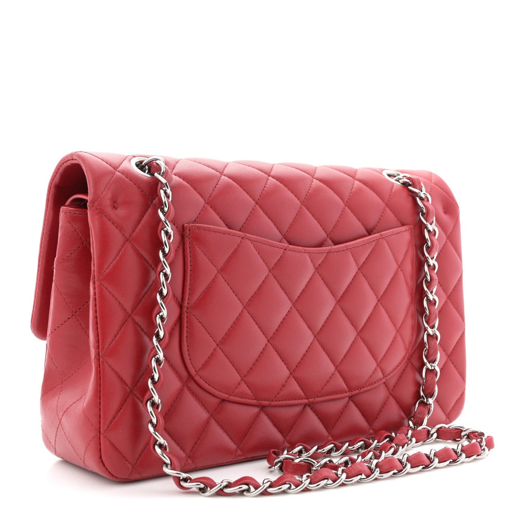 Lambskin Quilted Medium Double Flap Red